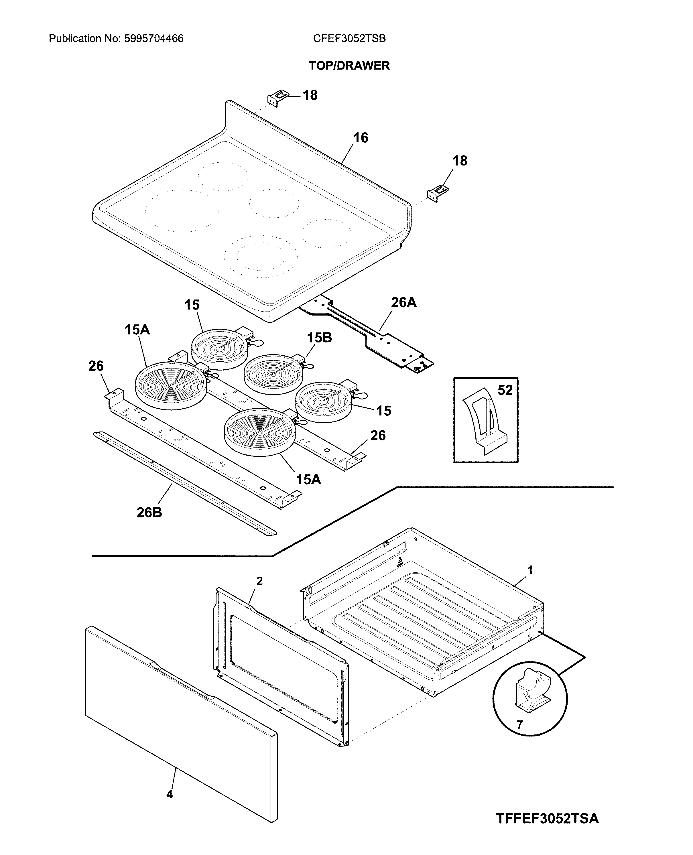 Frigidaire CFEF3052TSB top/drawer diagram