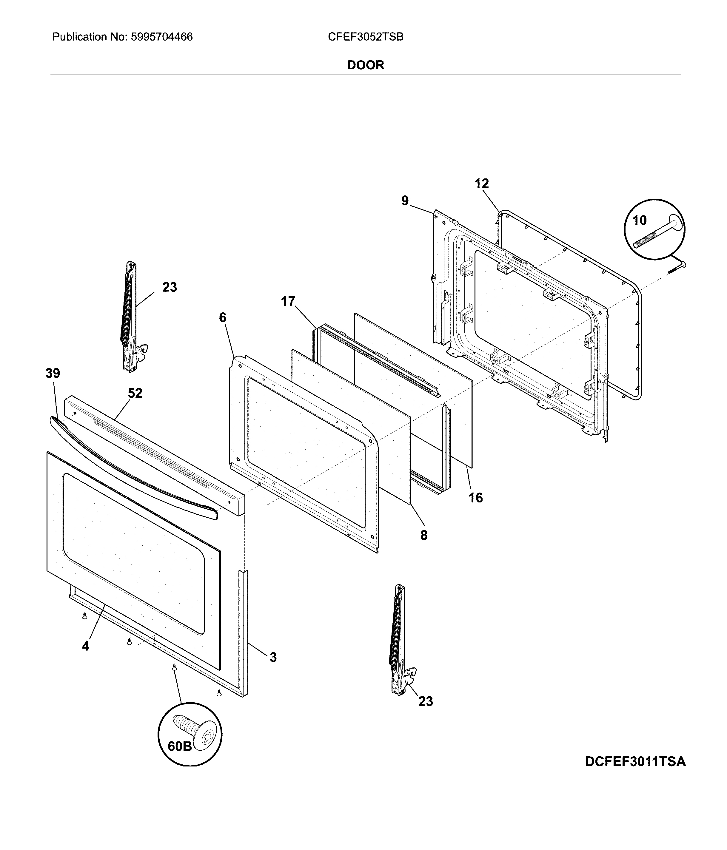 Frigidaire CFEF3052TSB door diagram