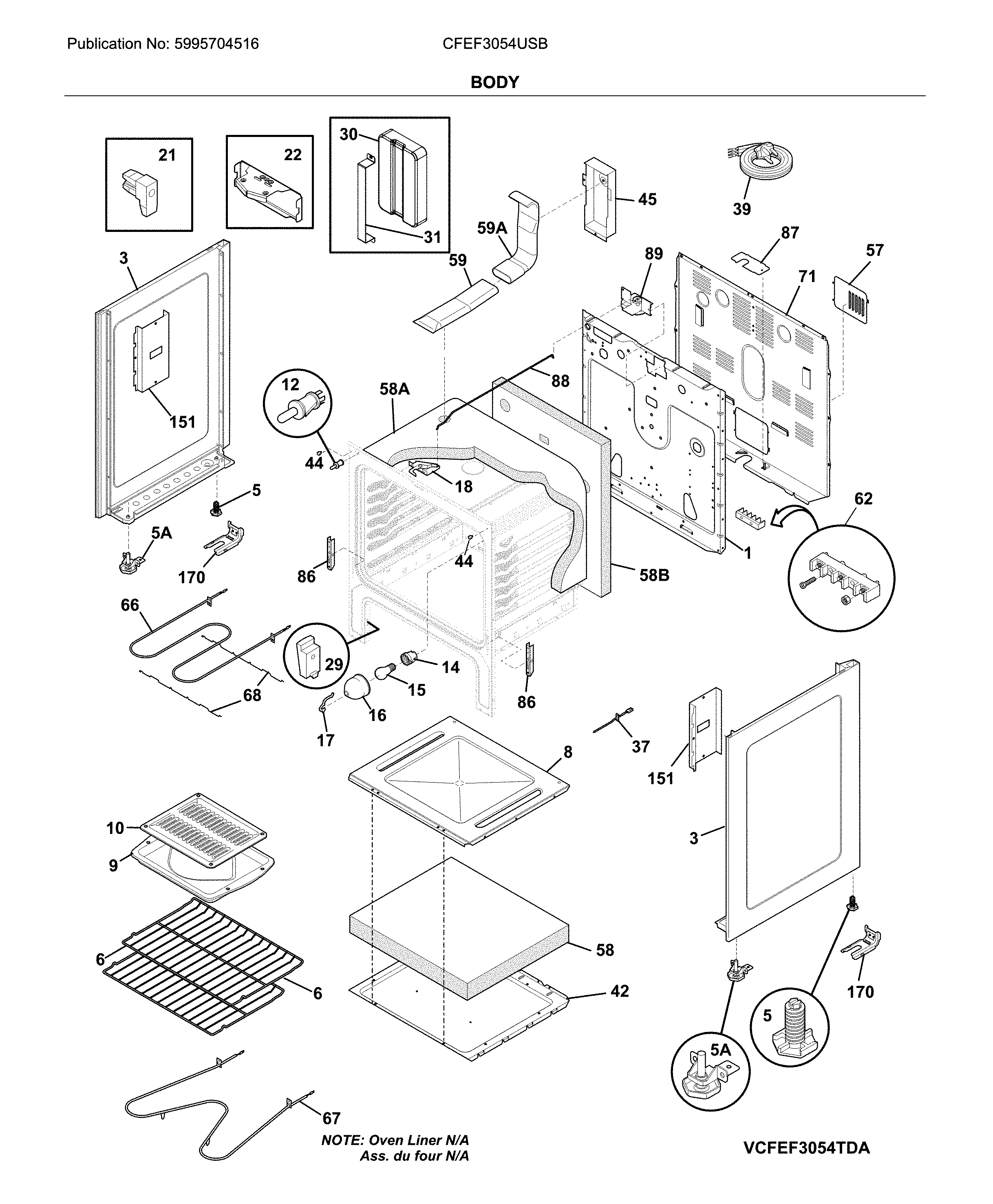 Frigidaire CFEF3054USB body diagram