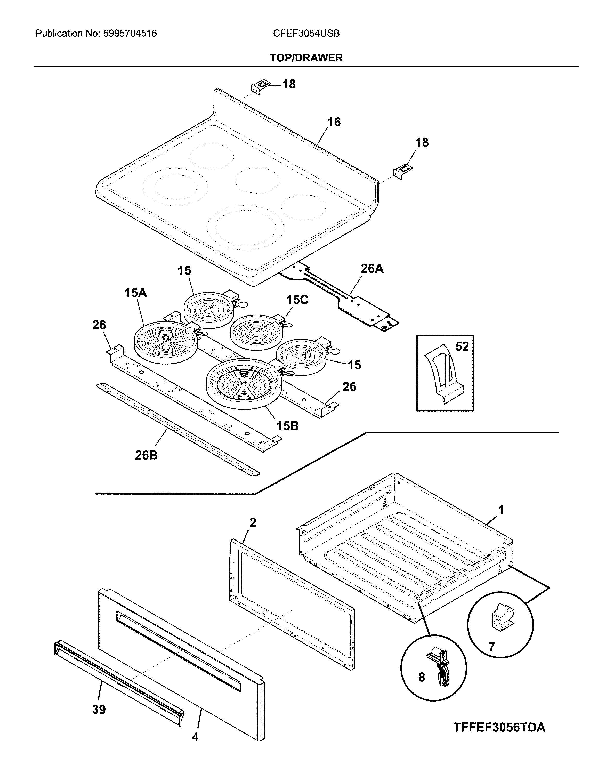 Frigidaire CFEF3054USB top/drawer diagram