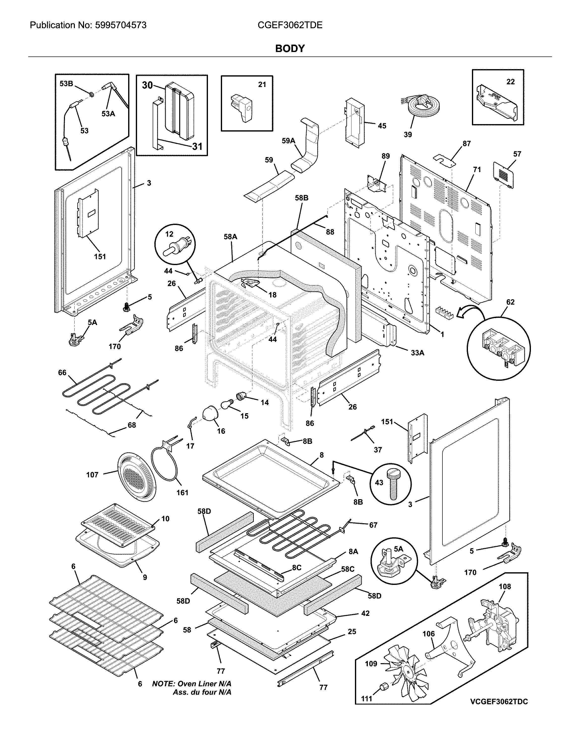 Frigidaire CGEF3062TDE body diagram