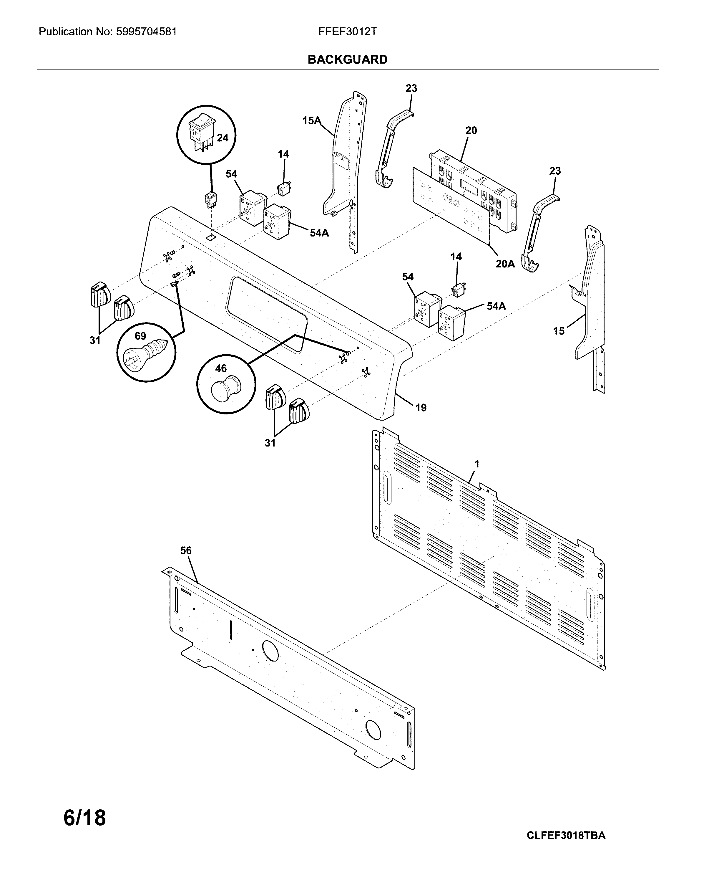 Frigidaire FFEF3012TWC backguard diagram