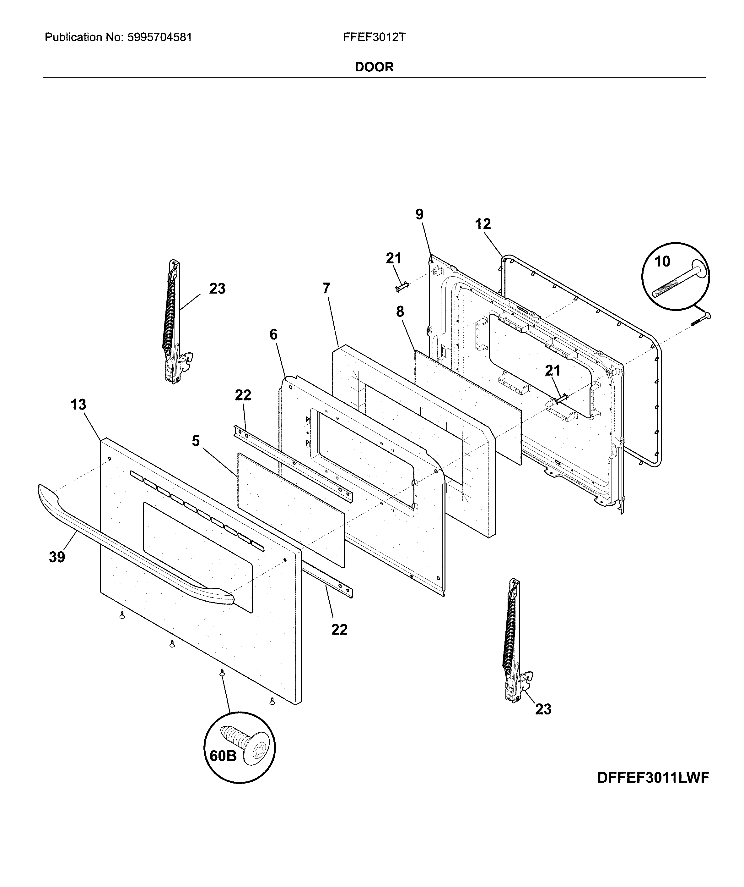Frigidaire FFEF3012TWC door diagram
