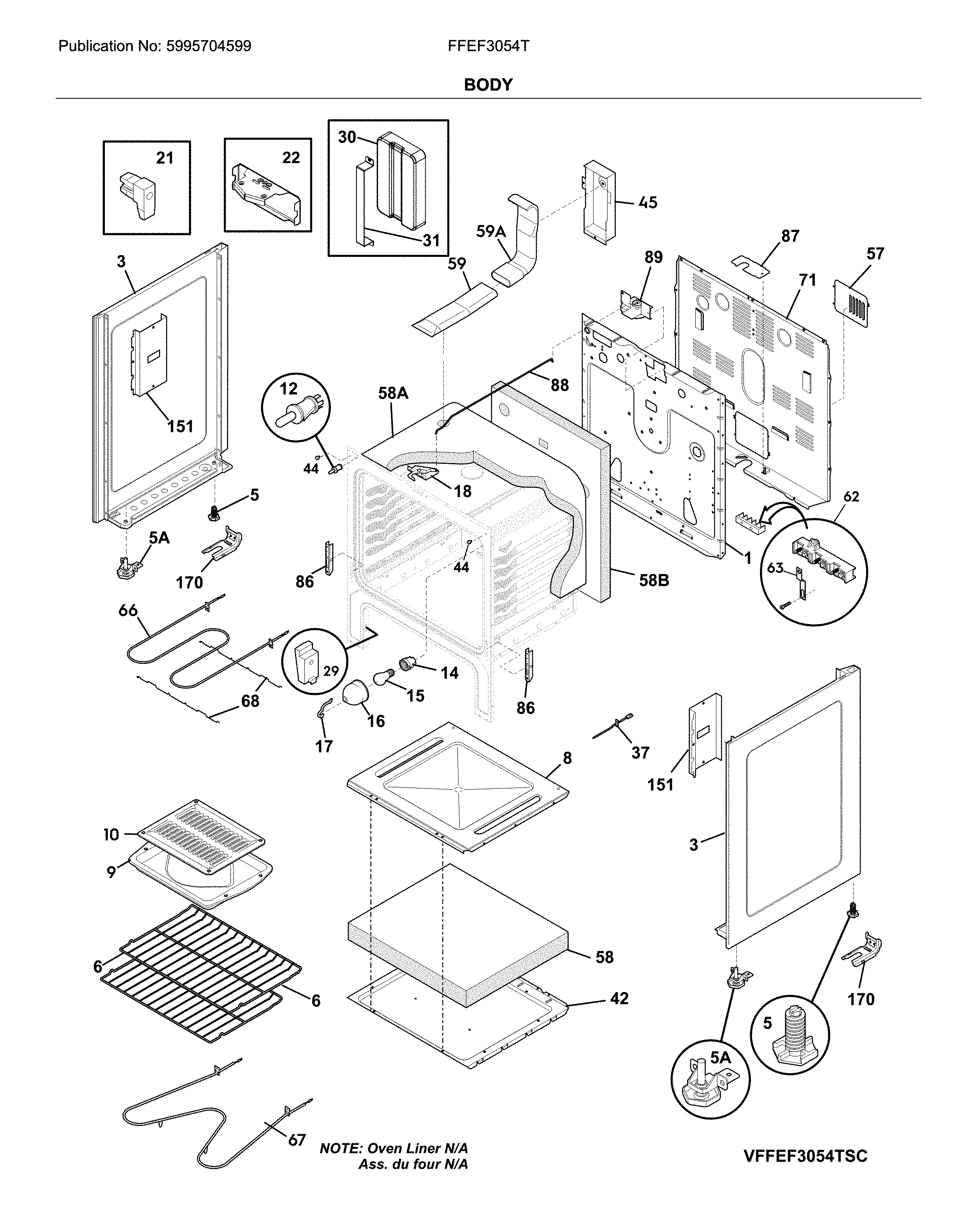 Frigidaire FFEF3054TWF body diagram