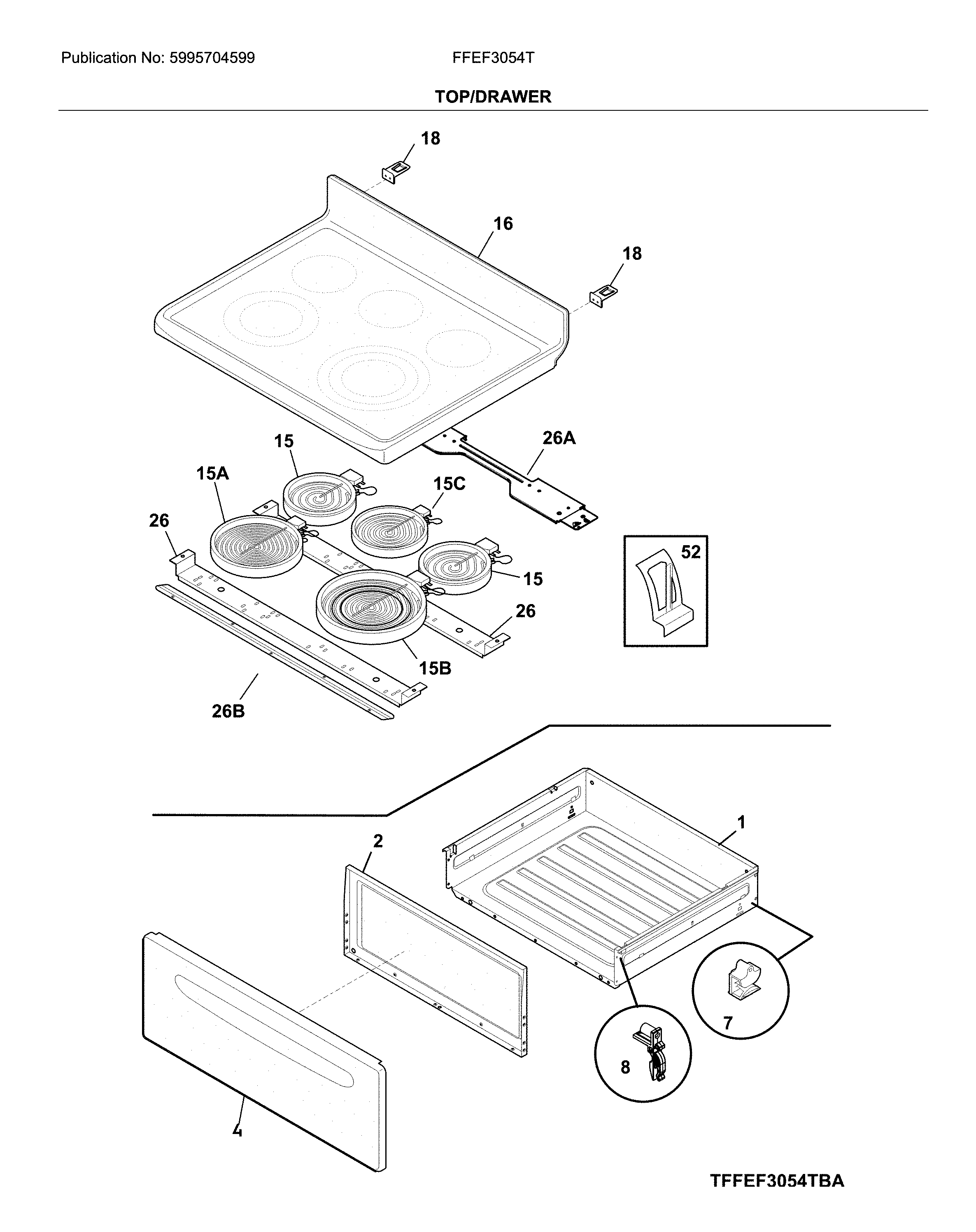 Frigidaire FFEF3054TWF top/drawer diagram