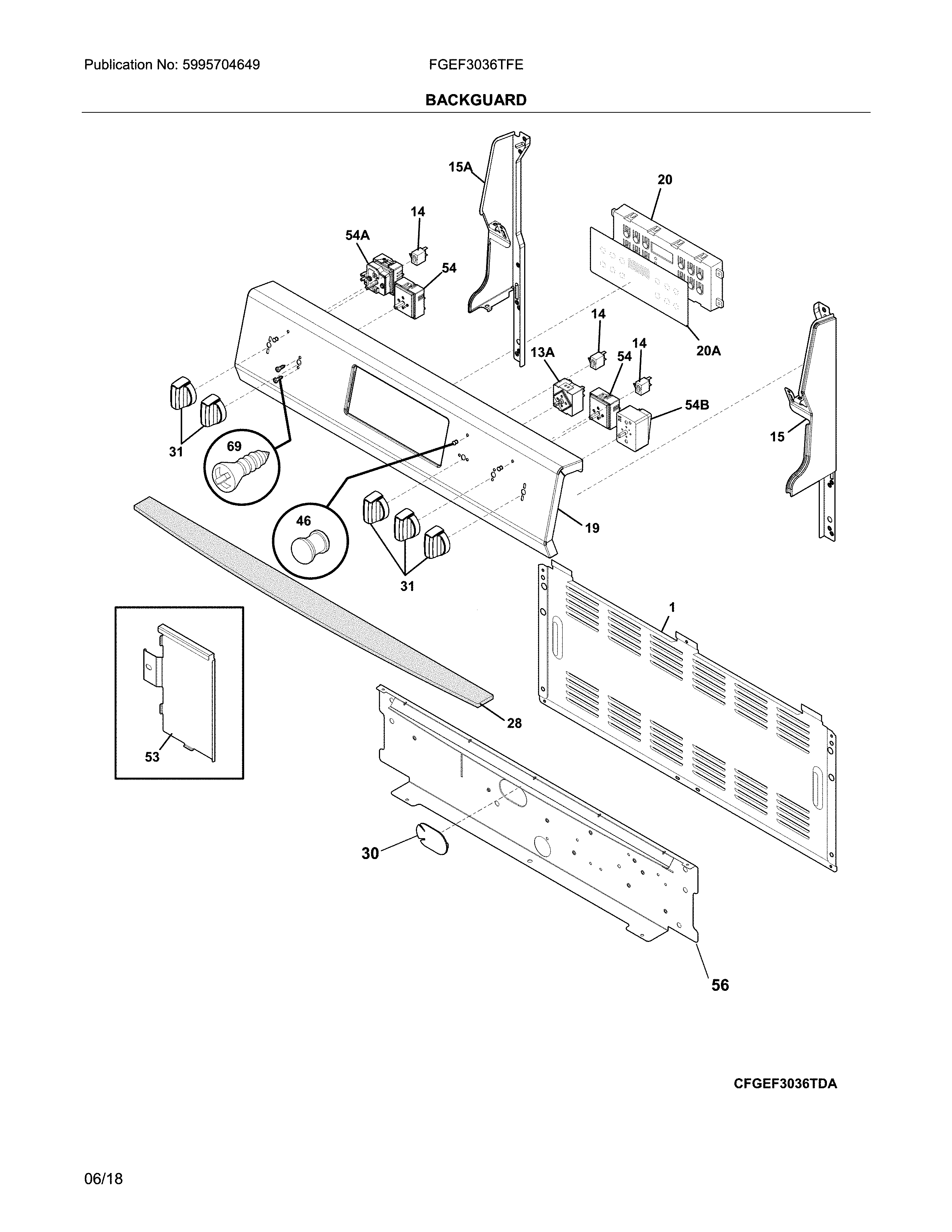 Frigidaire FGEF3036TFE backguard diagram
