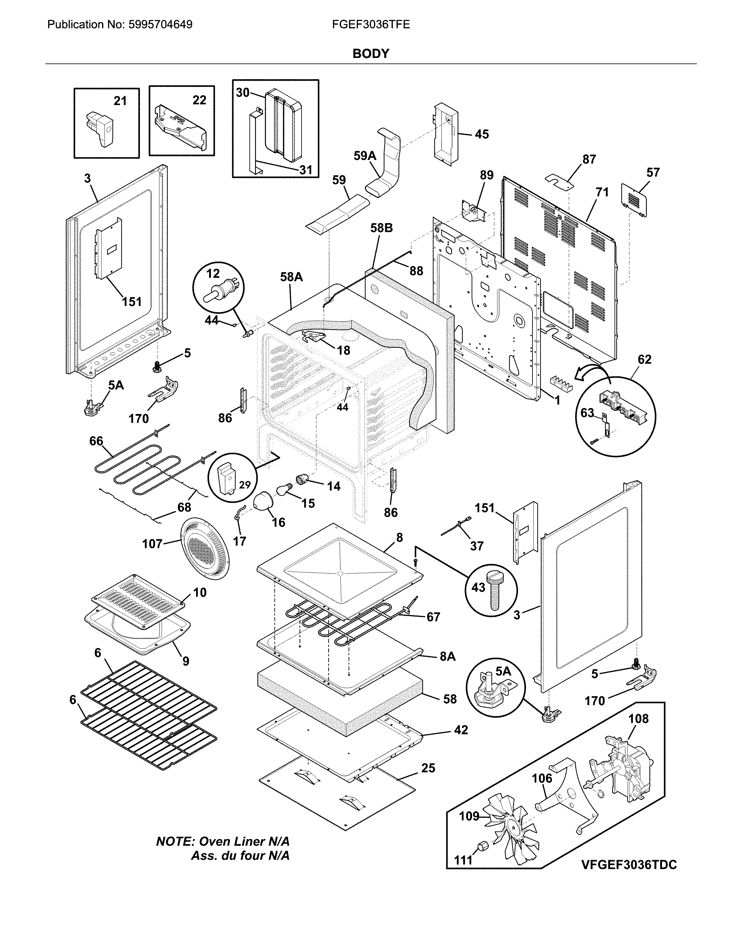 Frigidaire FGEF3036TFE body diagram