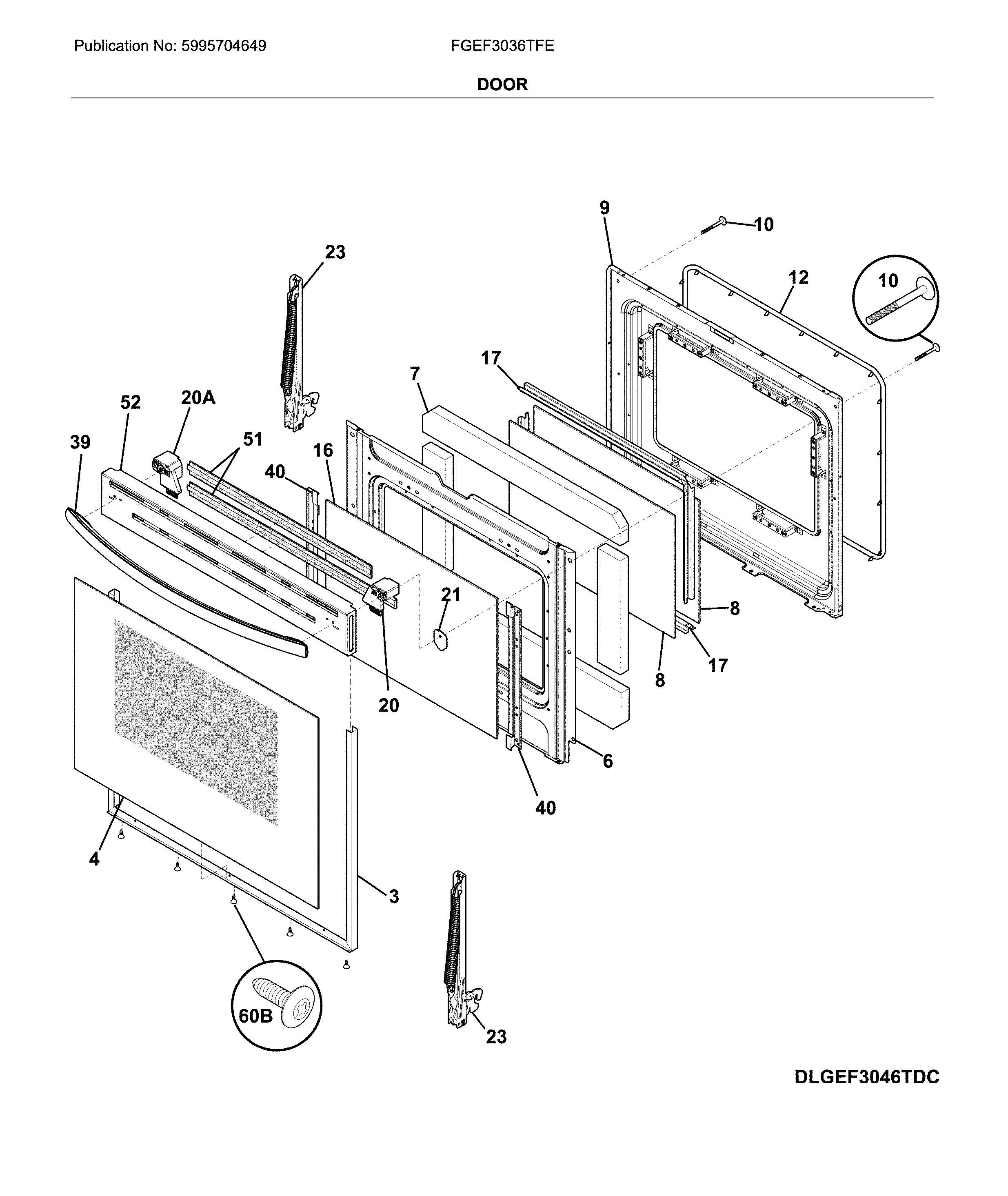 Frigidaire FGEF3036TFE door diagram