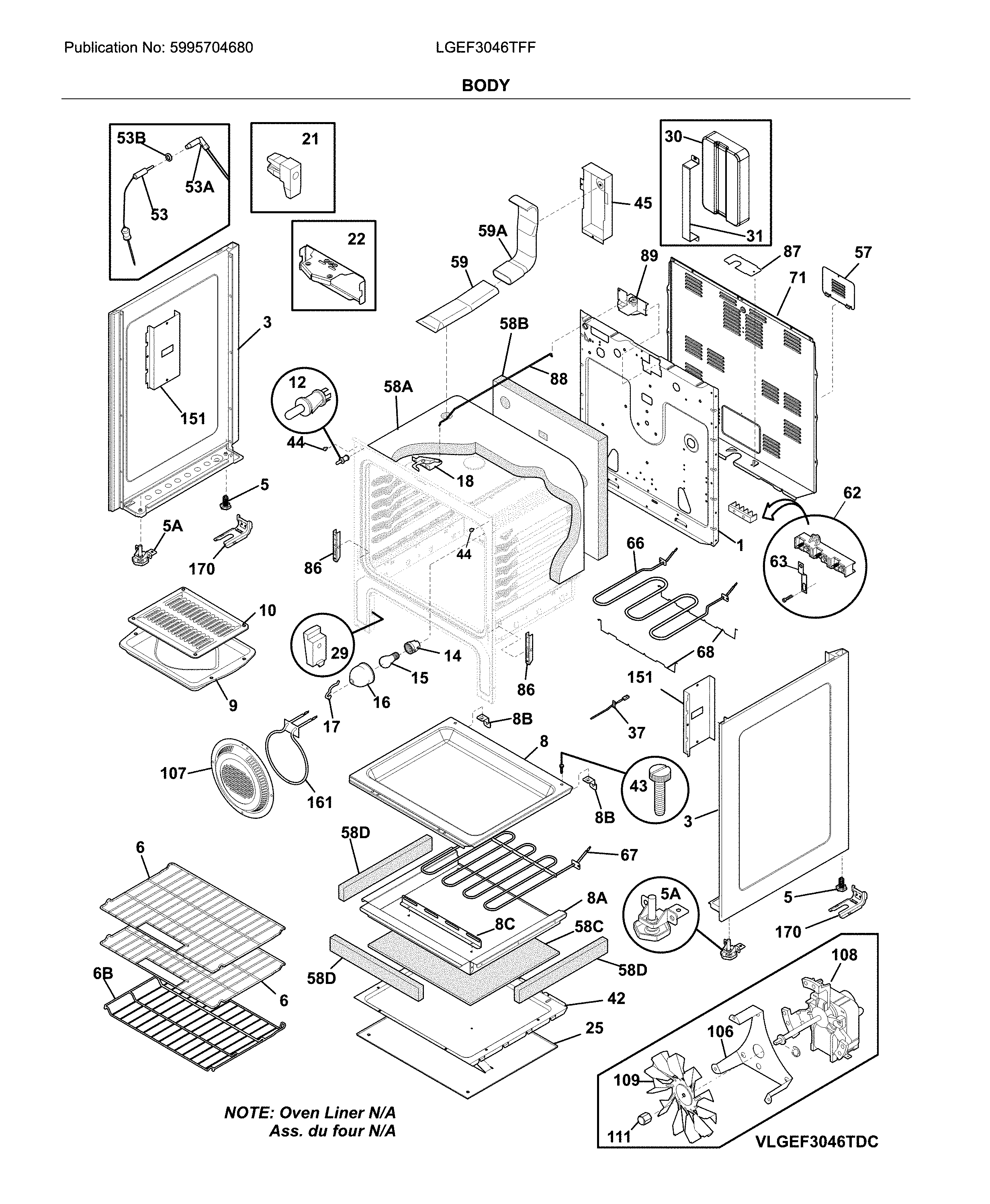 Frigidaire LGEF3046TFF body diagram