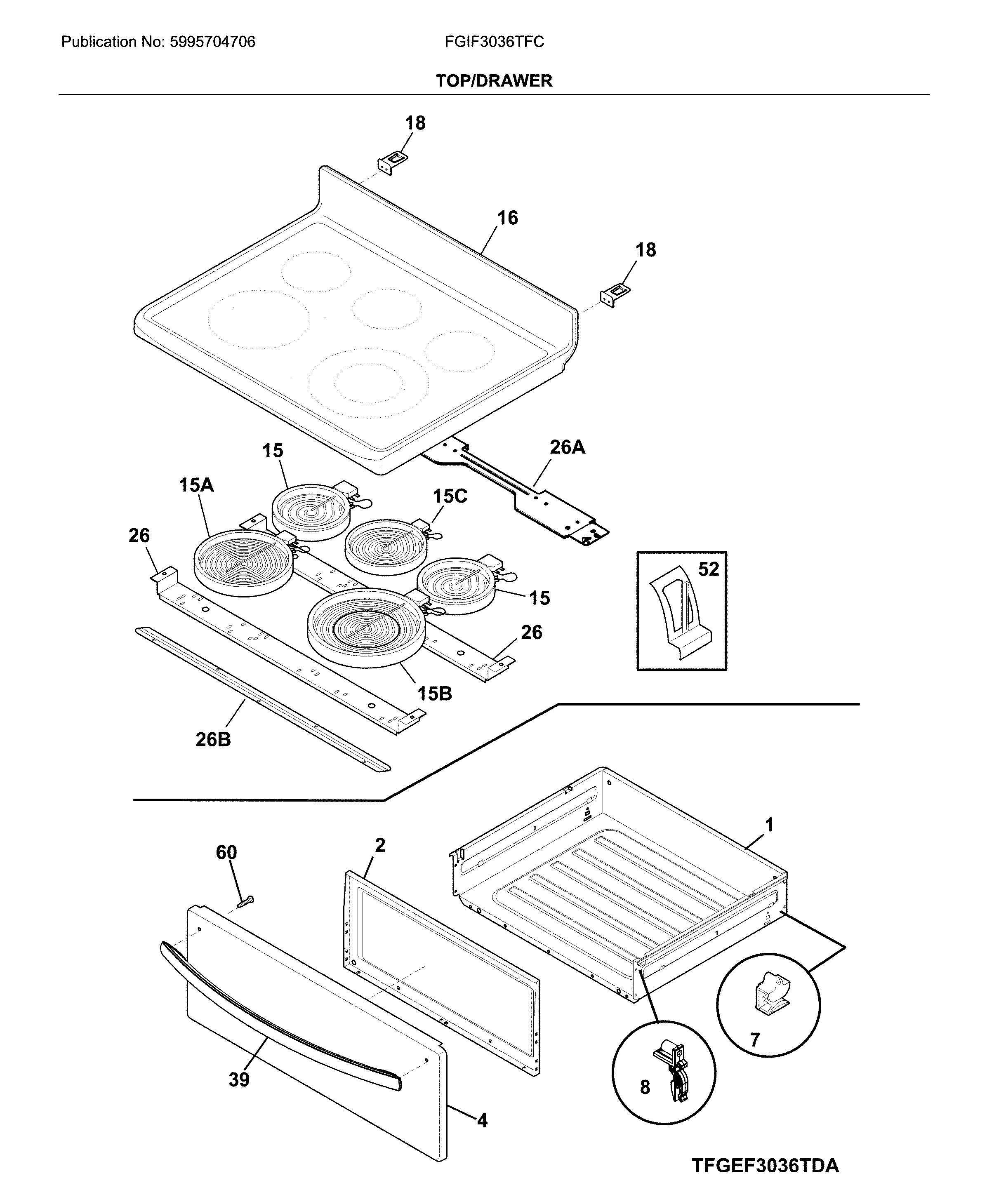 Frigidaire FGIF3036TFC top/drawer diagram