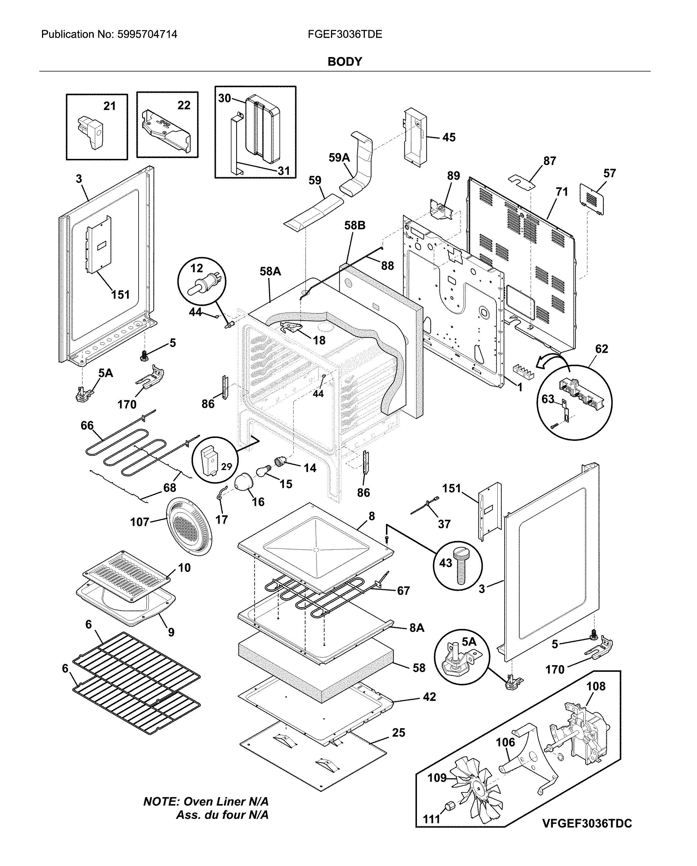 Frigidaire FGEF3036TDE body diagram