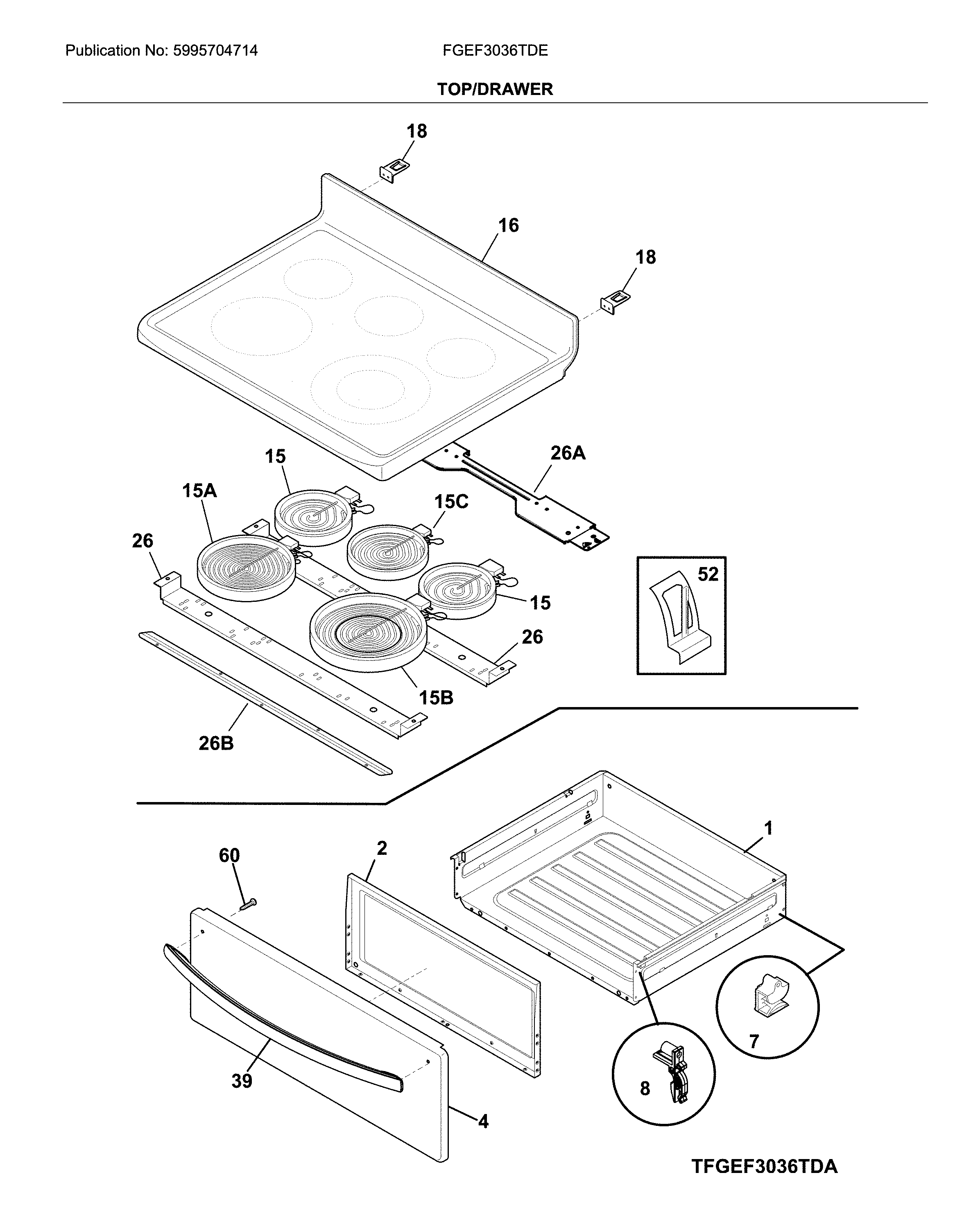 Frigidaire FGEF3036TDE top/drawer diagram