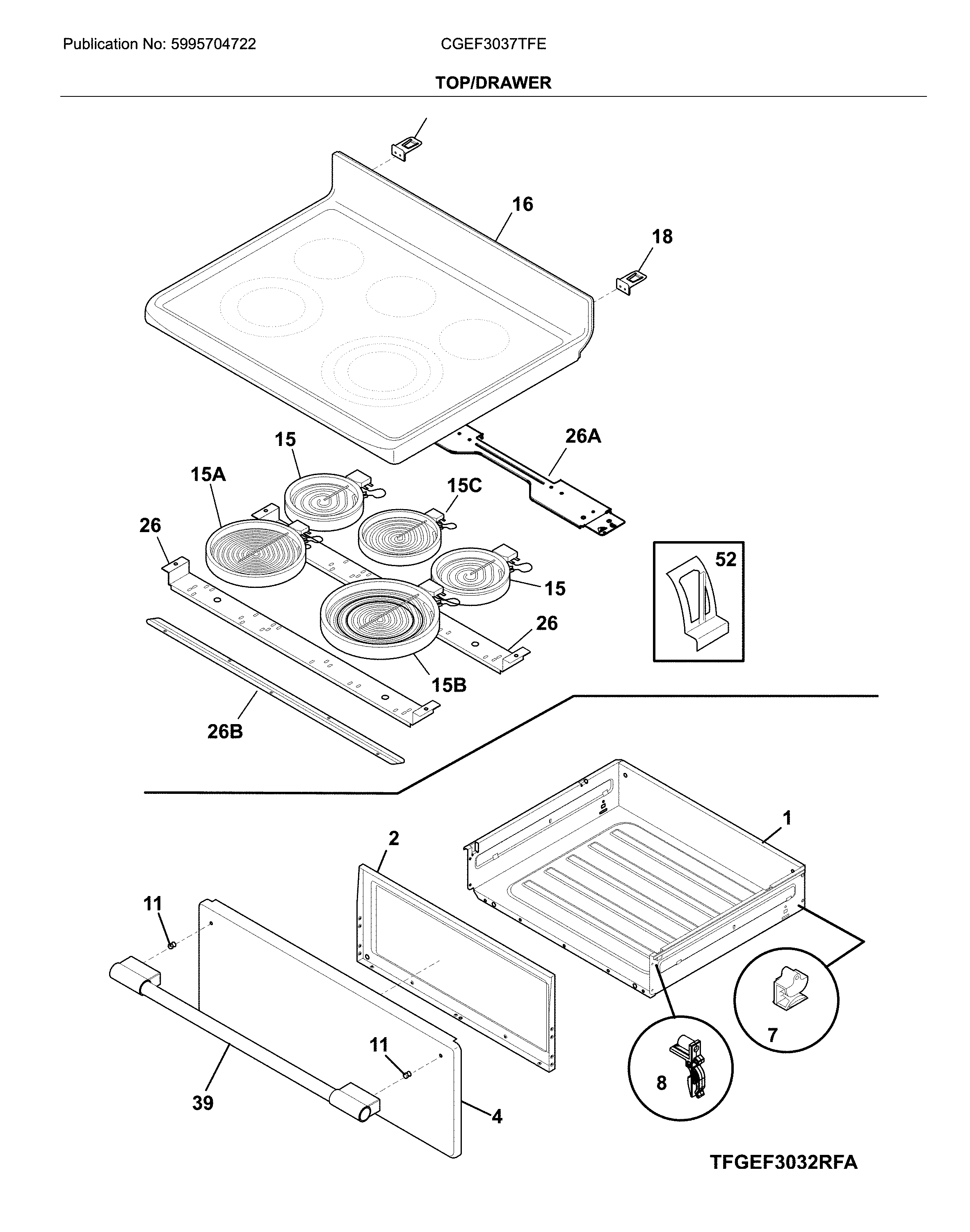 Frigidaire CGEF3037TFE top/drawer diagram