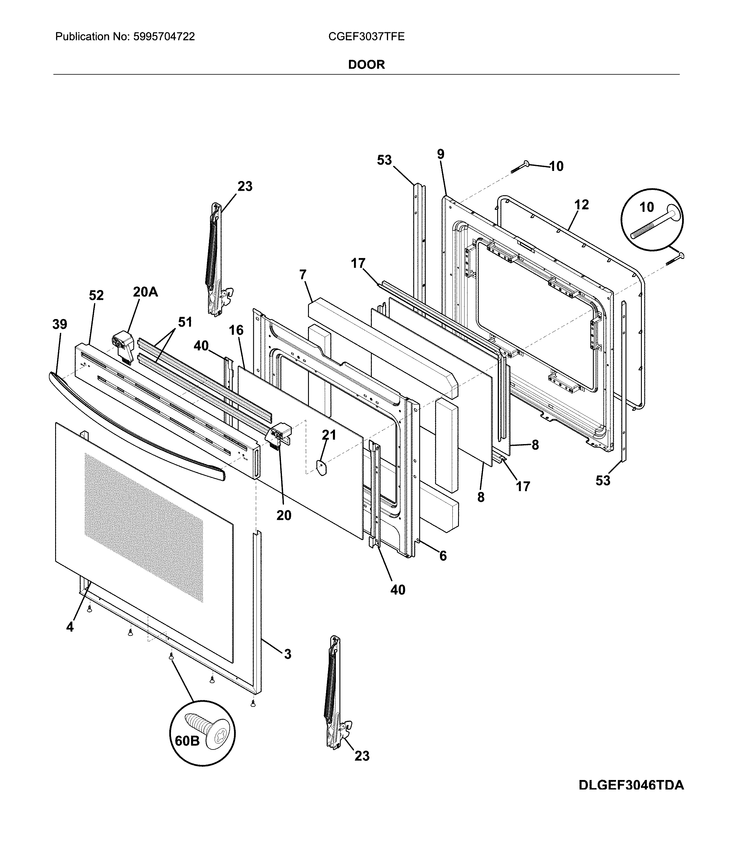 Frigidaire CGEF3037TFE door diagram