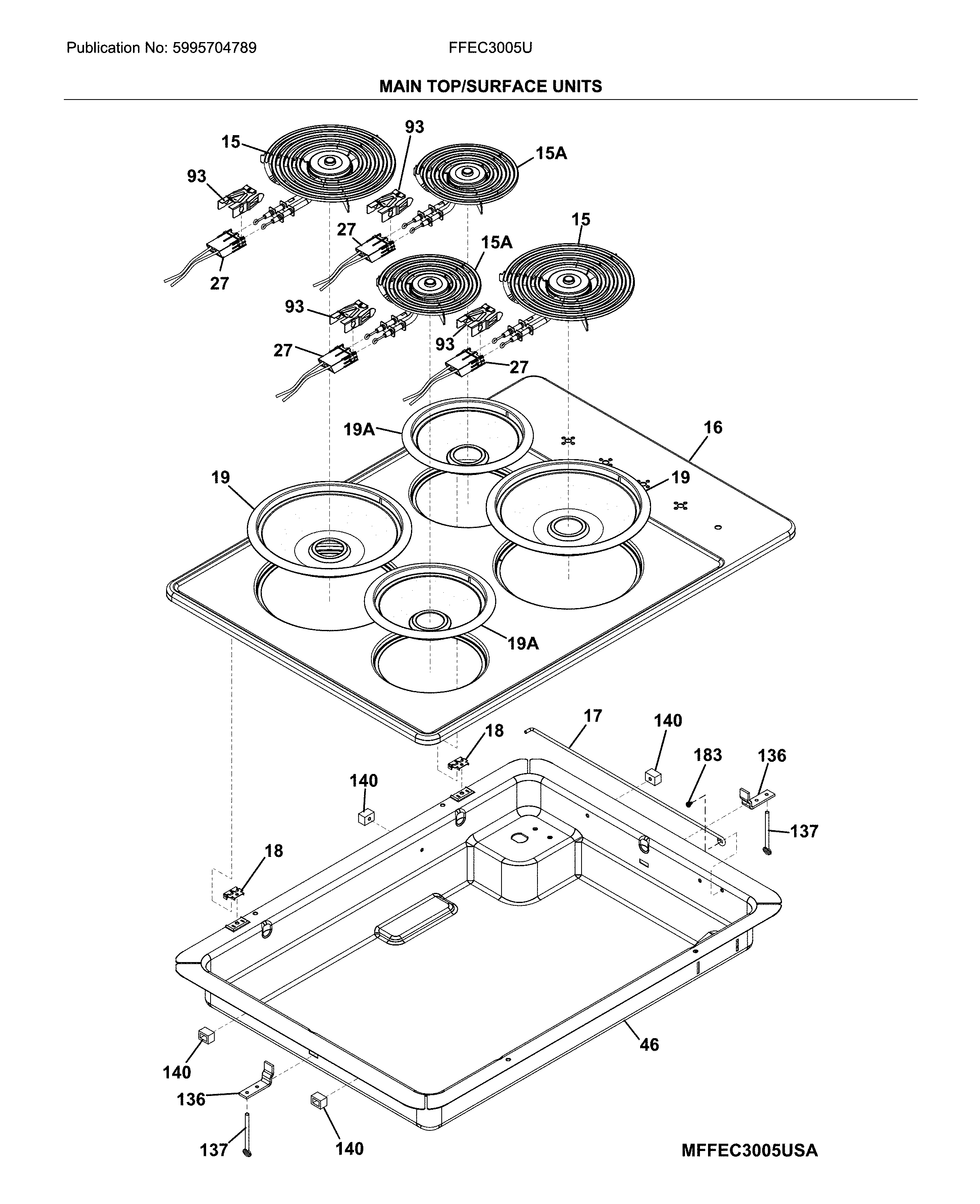 Frigidaire FFEC3005UBA main top/surface units diagram