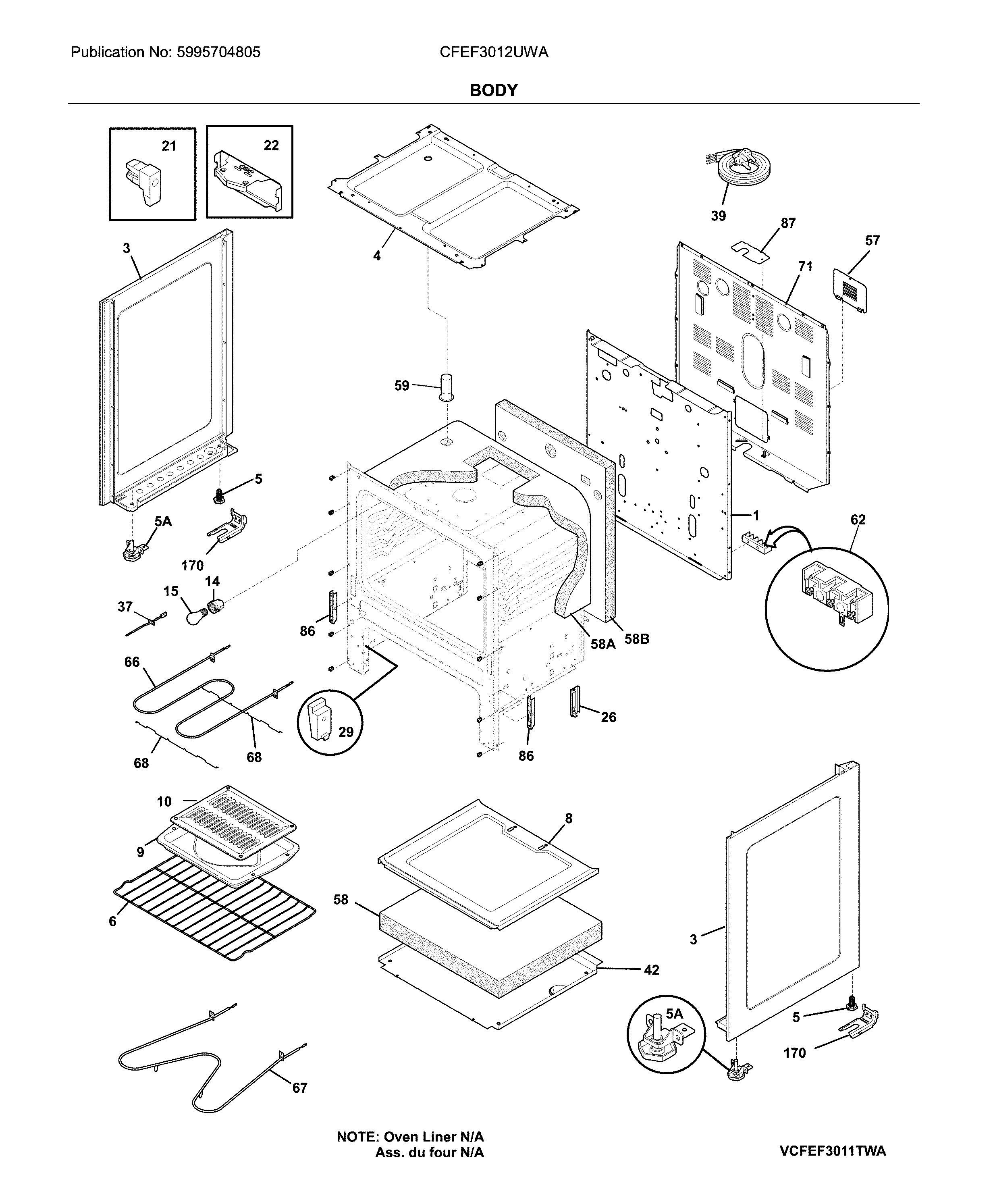 Frigidaire CFEF3012UWA body diagram