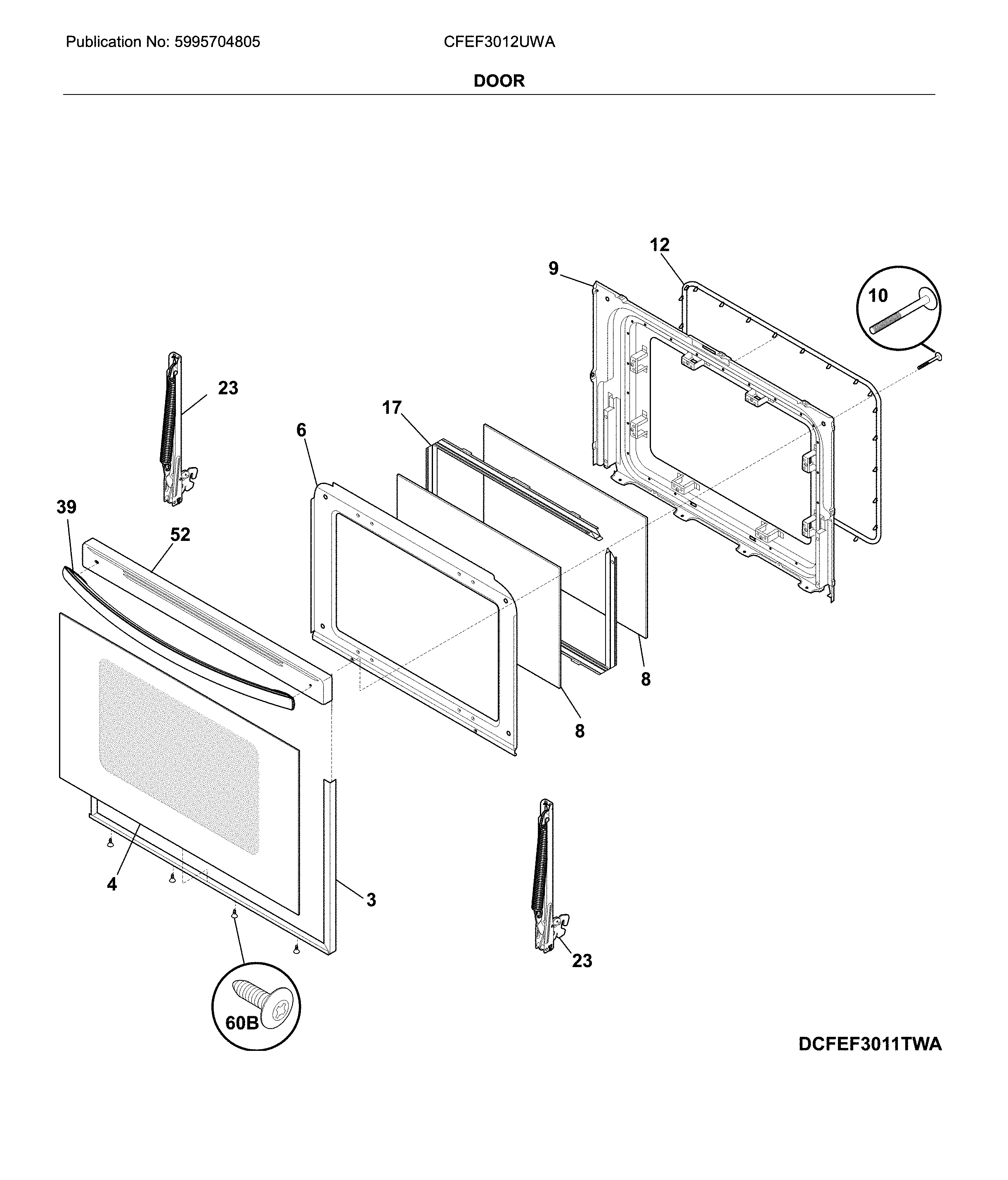 Frigidaire CFEF3012UWA door diagram