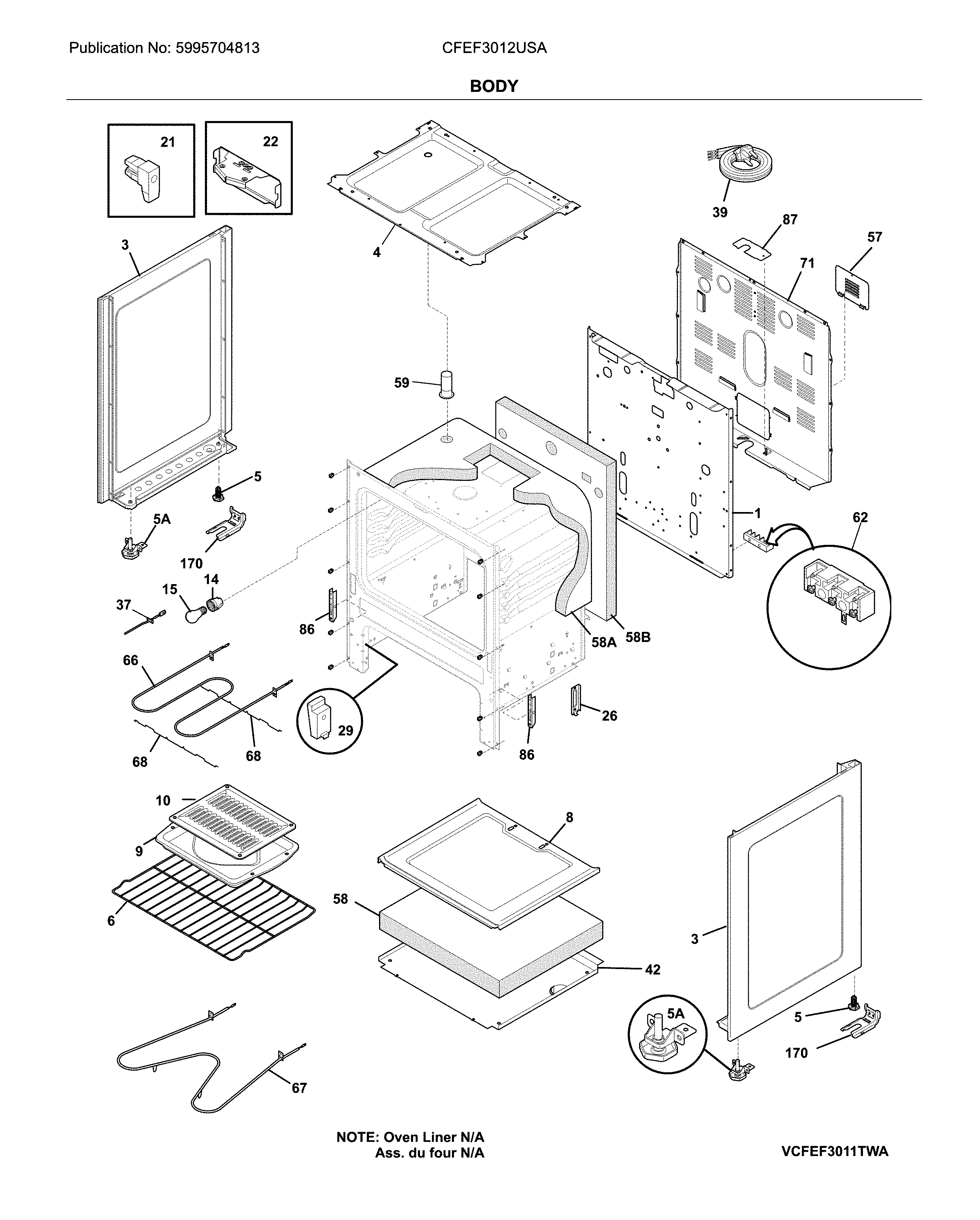 Frigidaire CFEF3012USA body diagram