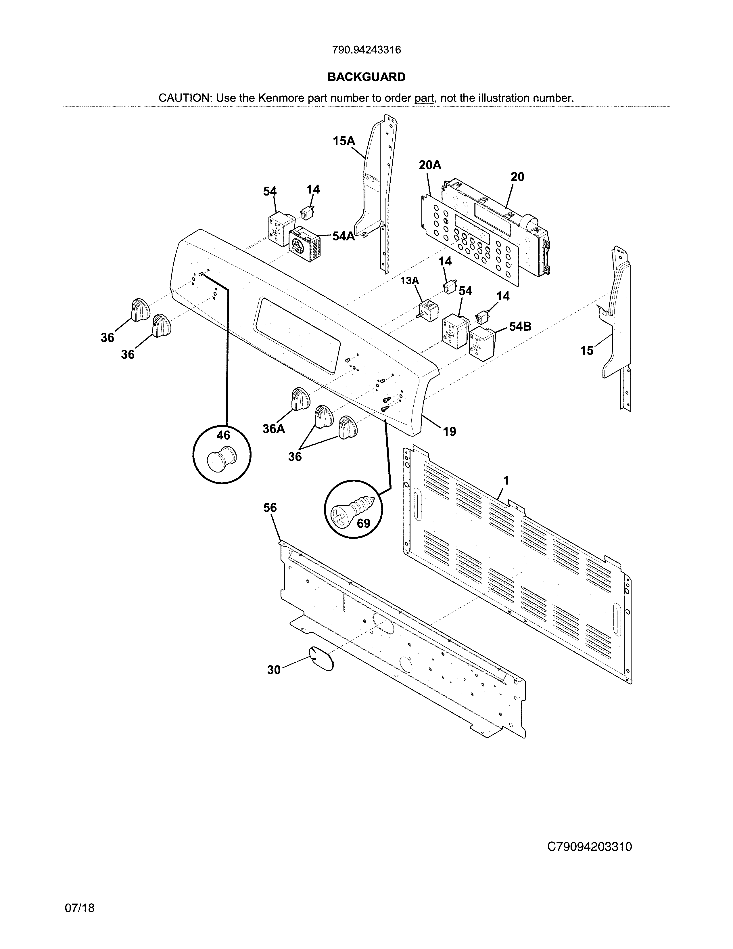 Kenmore 79094243316 backguard diagram