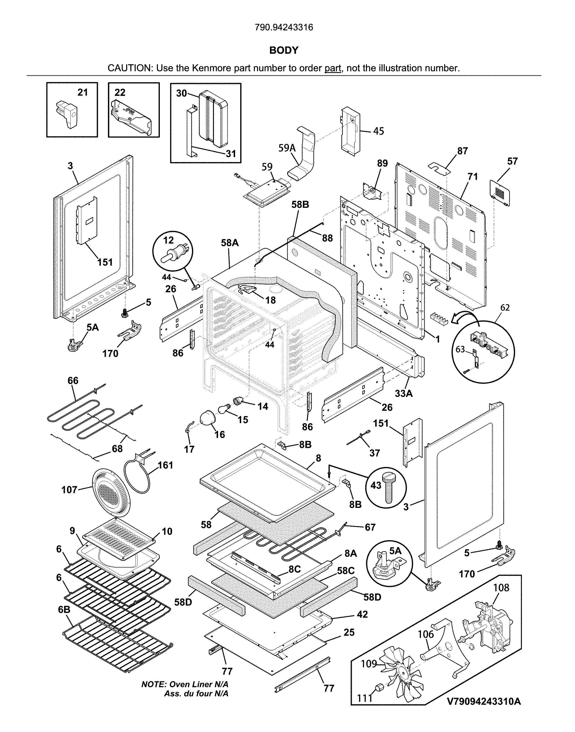 Kenmore 79094243316 body diagram