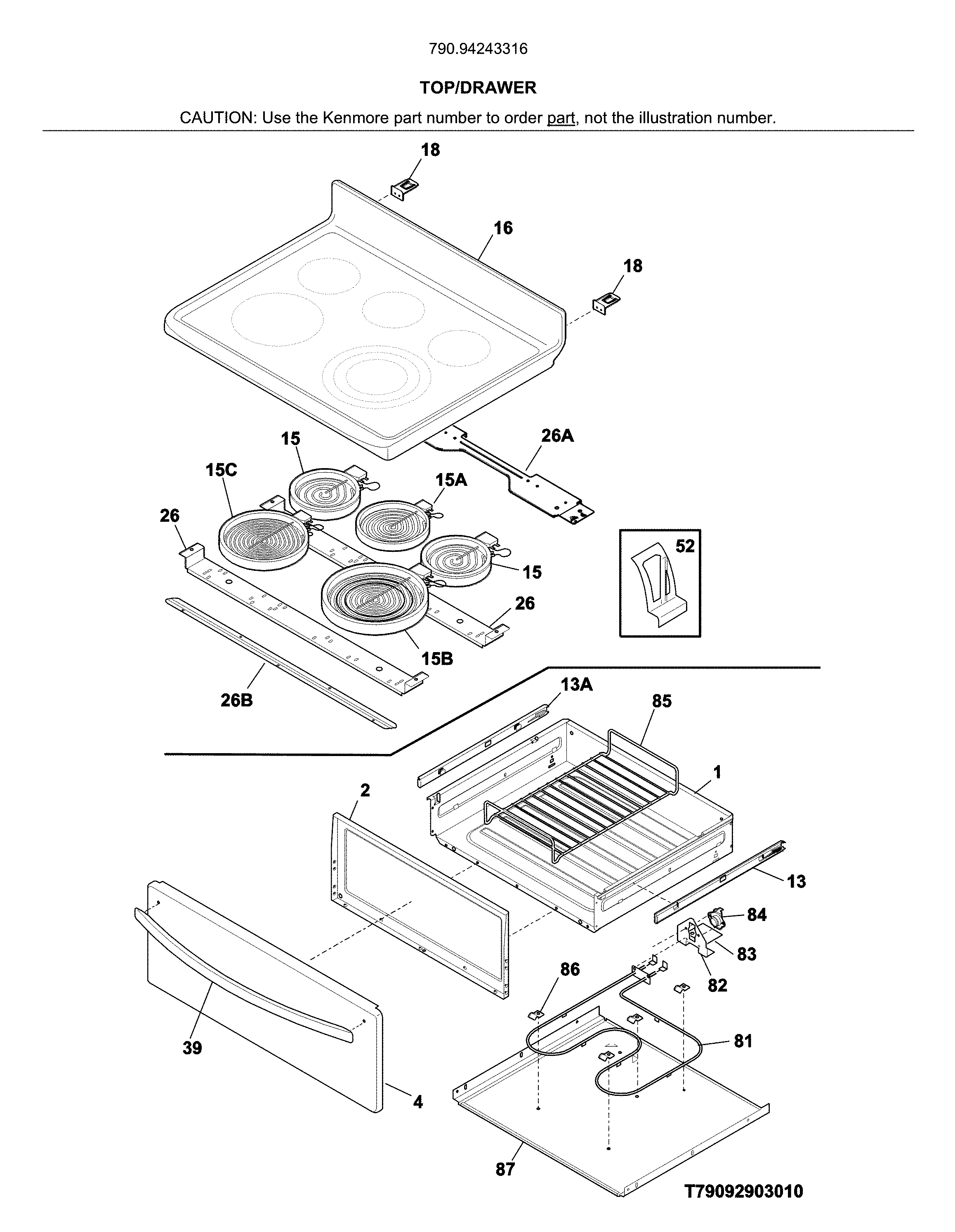Kenmore 79094243316 top/drawer diagram