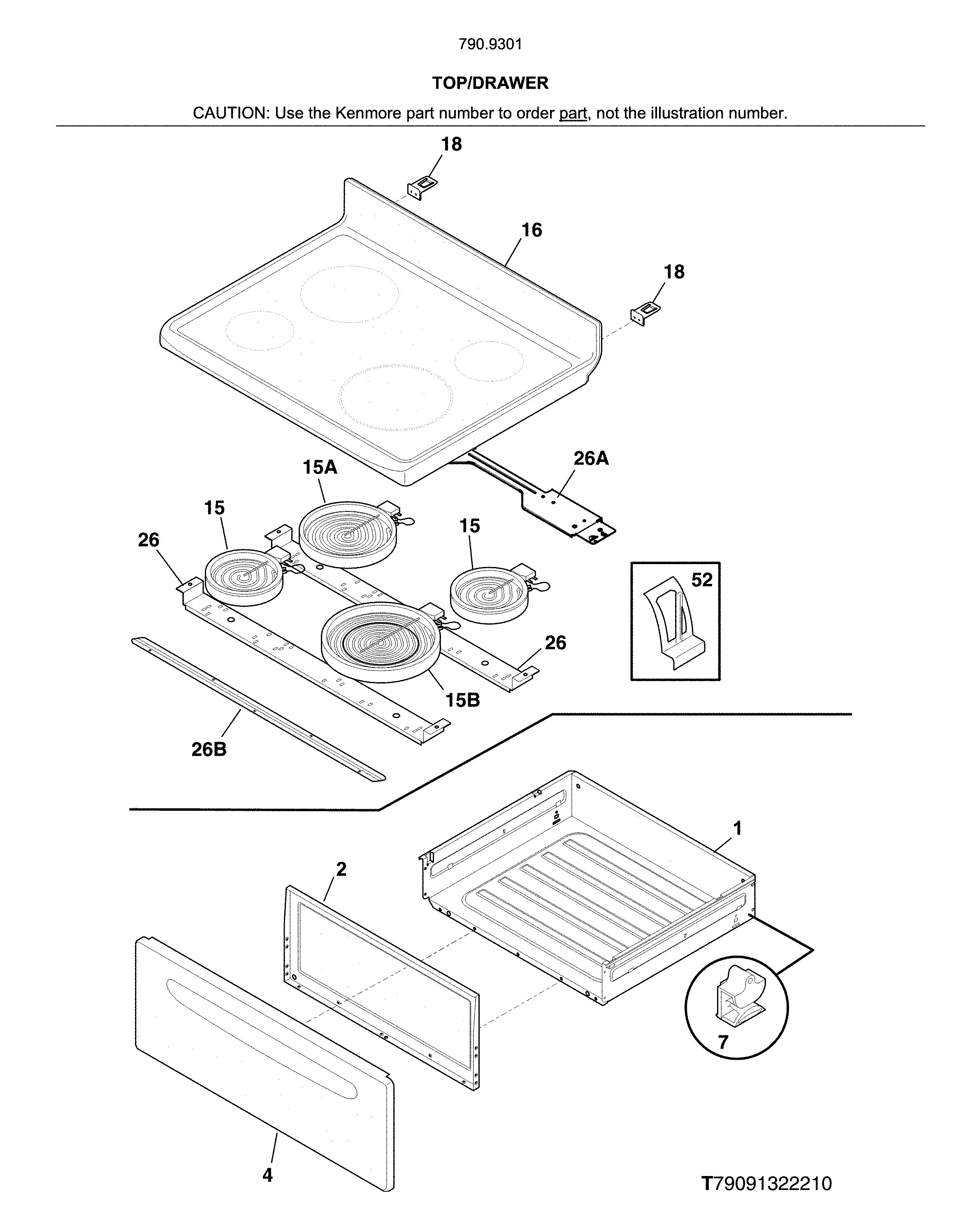 Kenmore 79093019315 top/drawer diagram