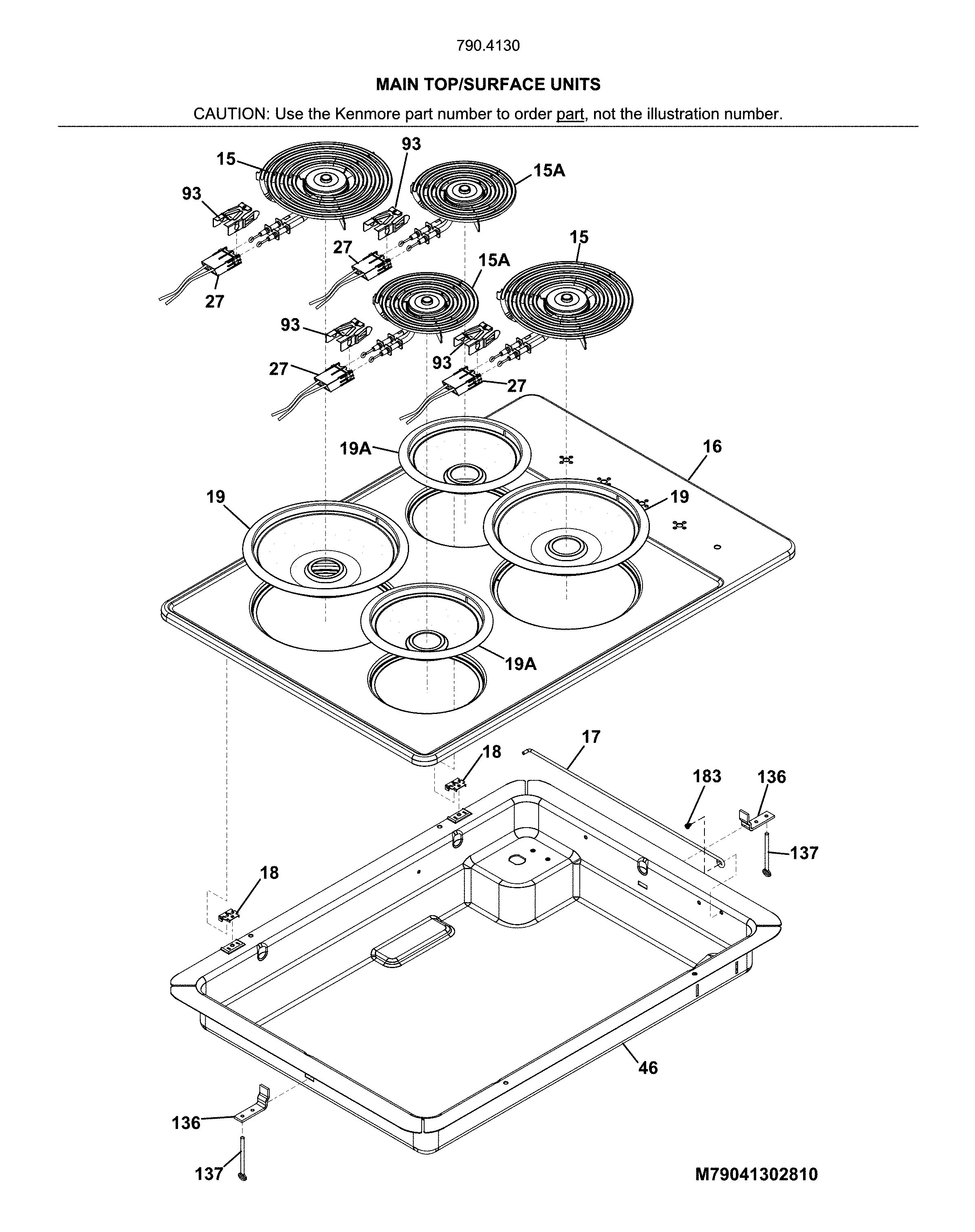 Kenmore 79041303810 main top/surface units diagram