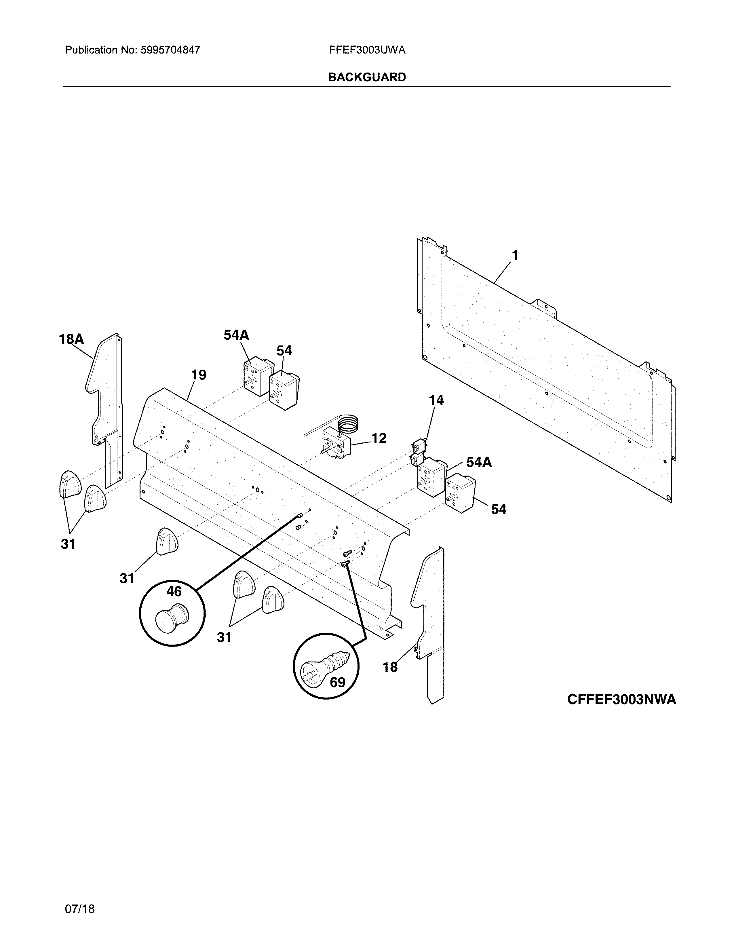 Frigidaire FFEF3003UWA backguard diagram