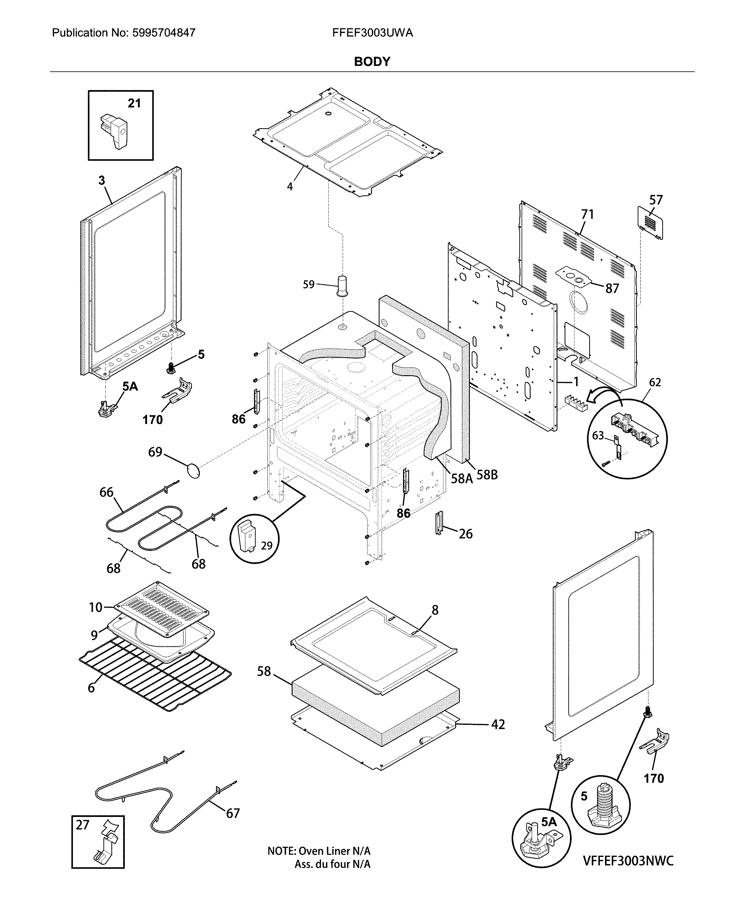 Frigidaire FFEF3003UWA body diagram