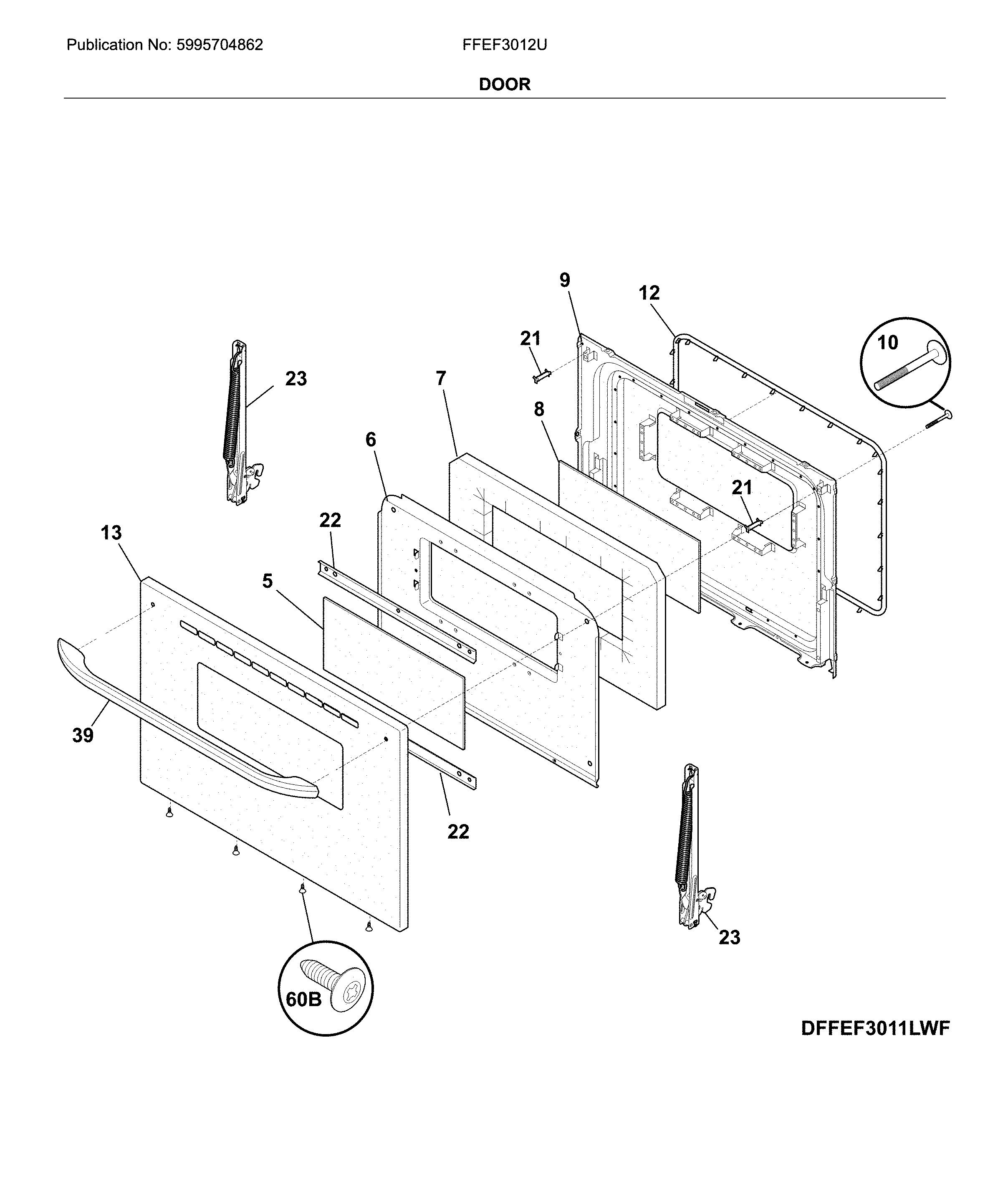 Frigidaire FFEF3012UBA door diagram