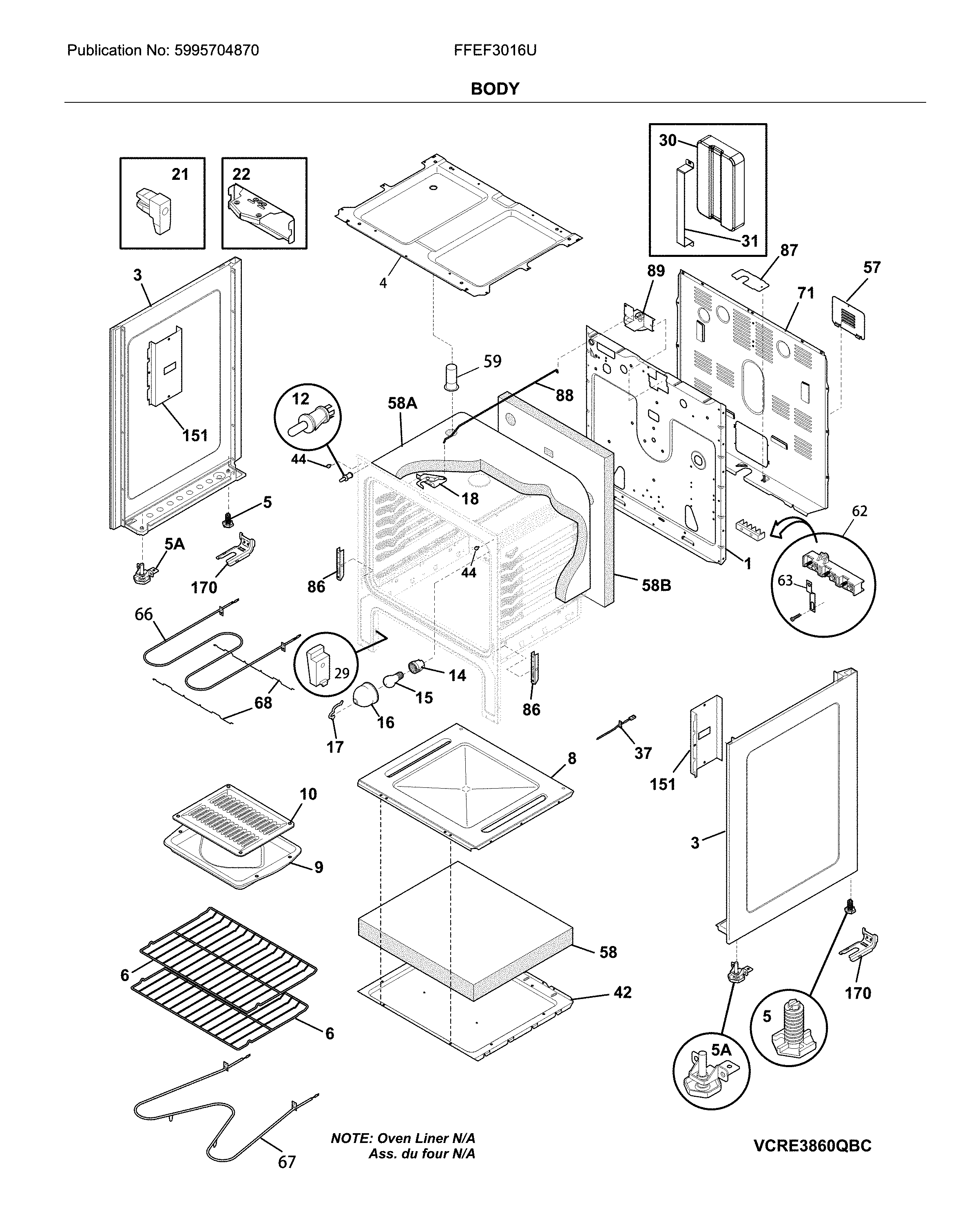 Frigidaire FFEF3016UWA body diagram
