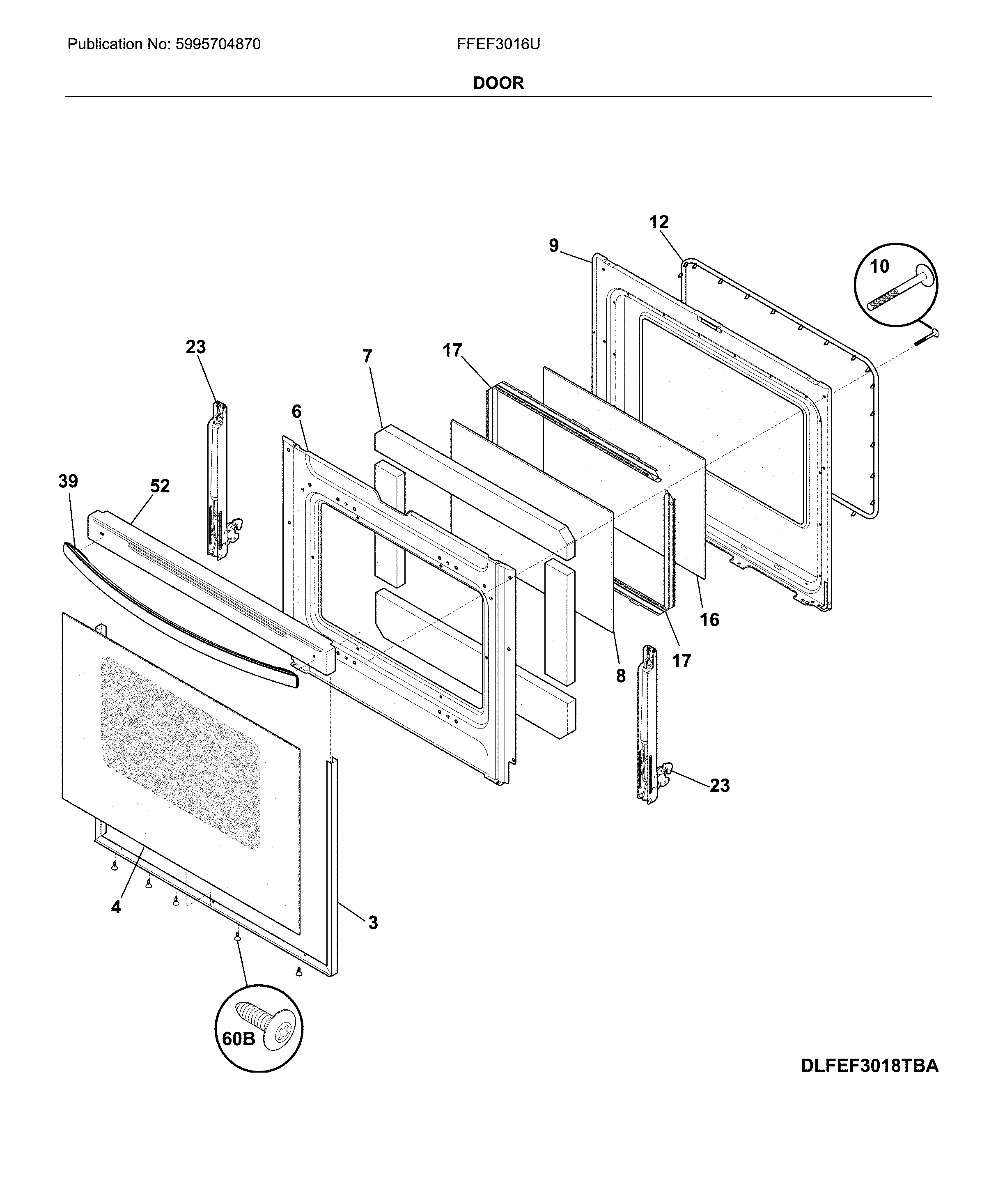 Frigidaire FFEF3016UWA door diagram