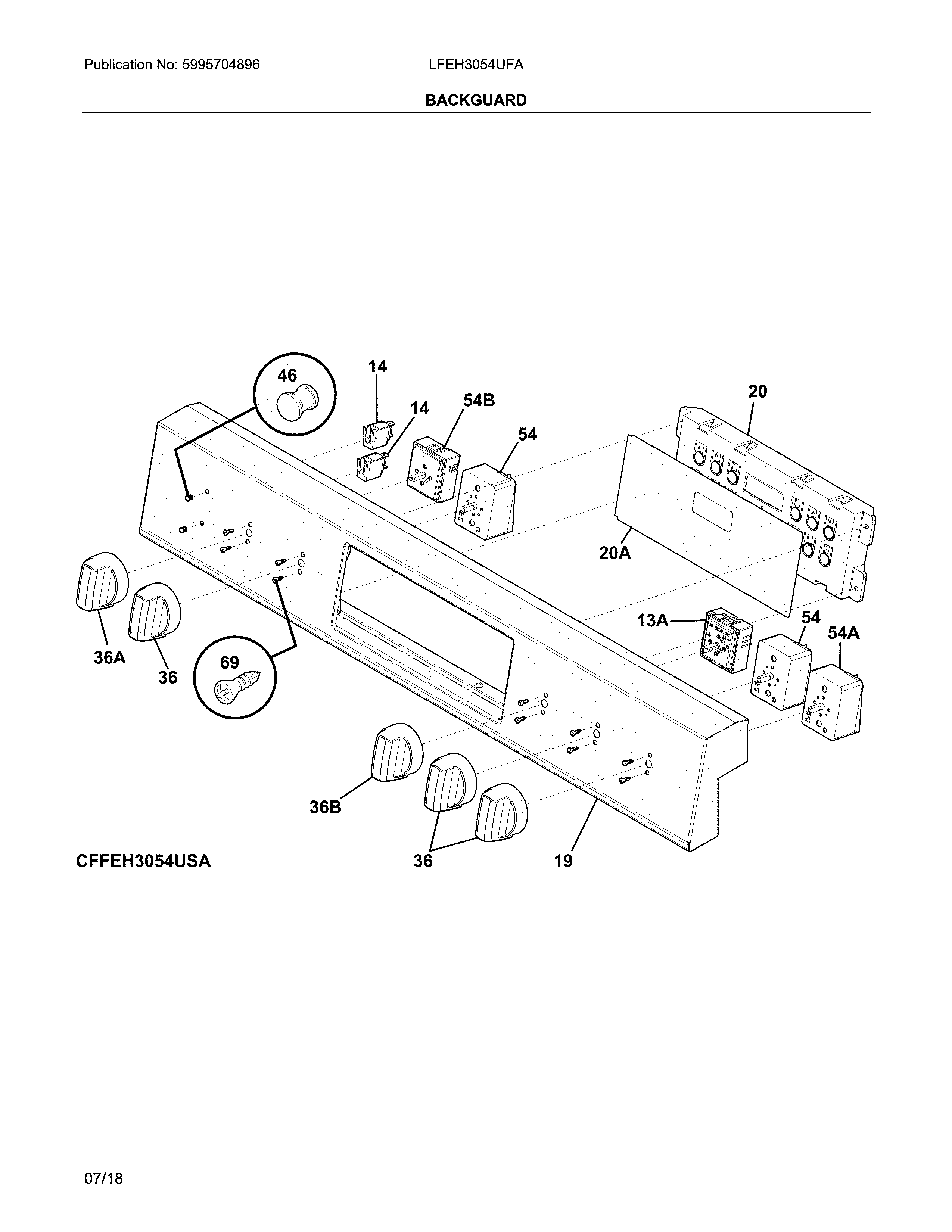 Frigidaire LFEH3054UFA backguard diagram