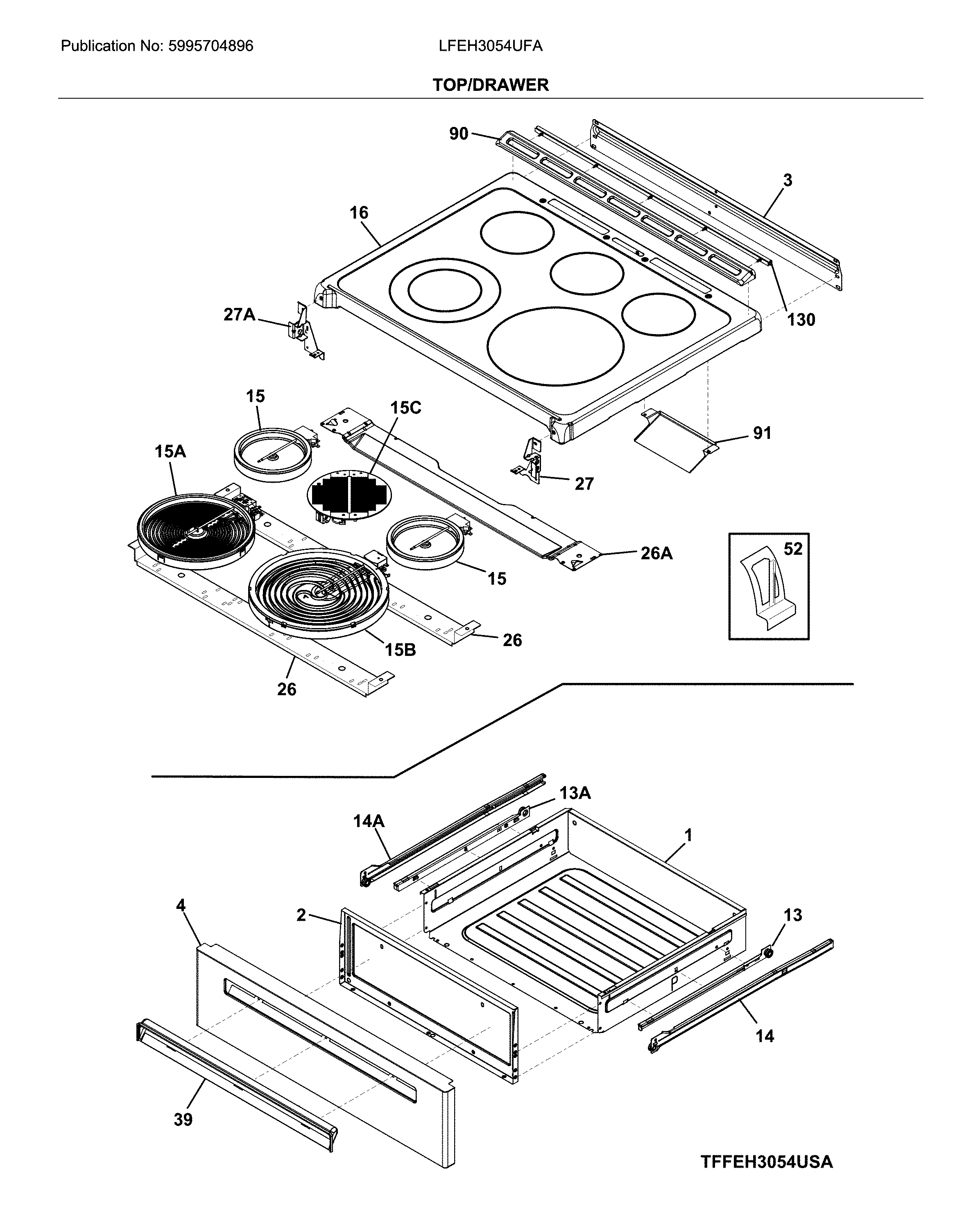 Frigidaire LFEH3054UFA top/drawer diagram