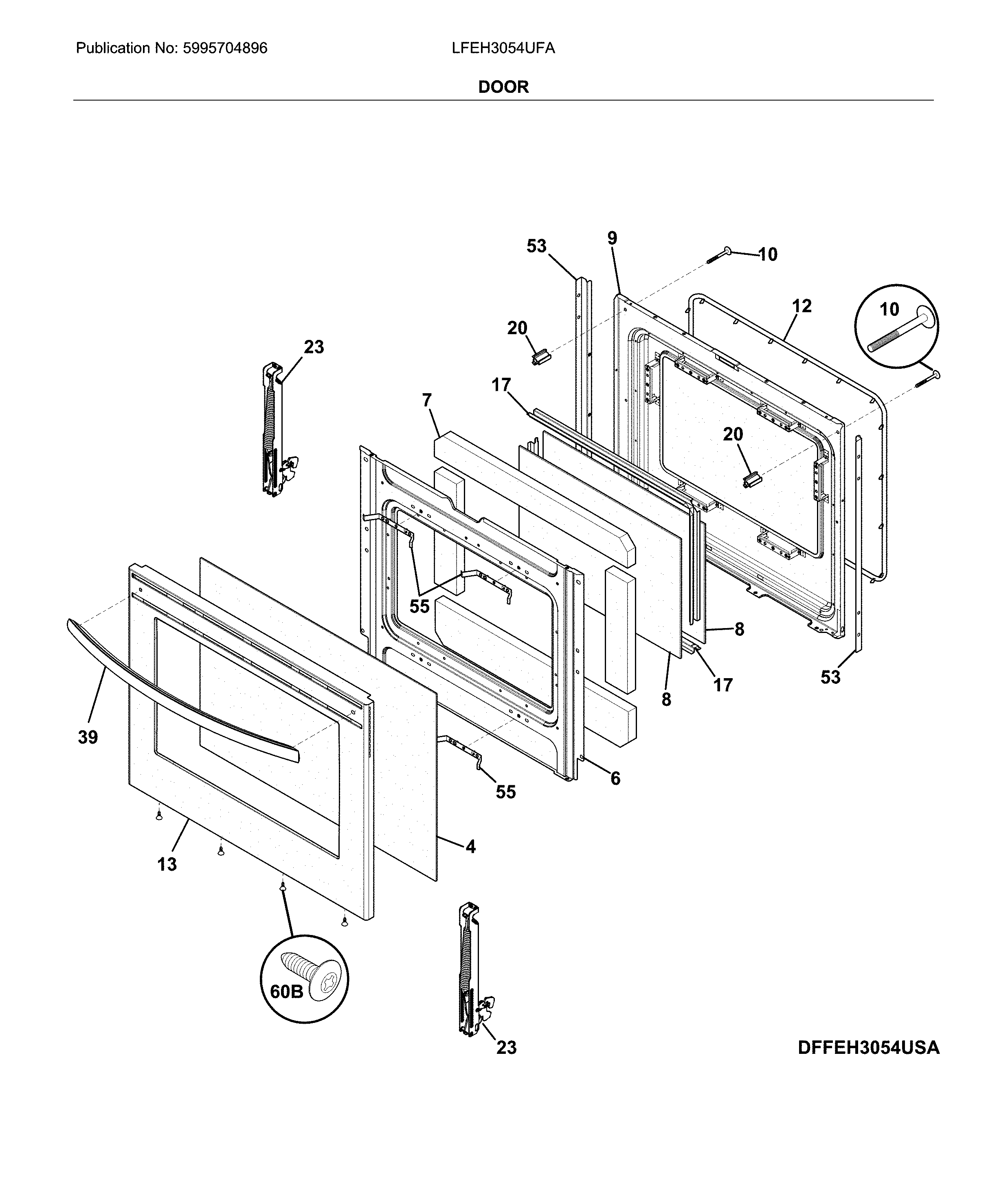 Frigidaire LFEH3054UFA door diagram