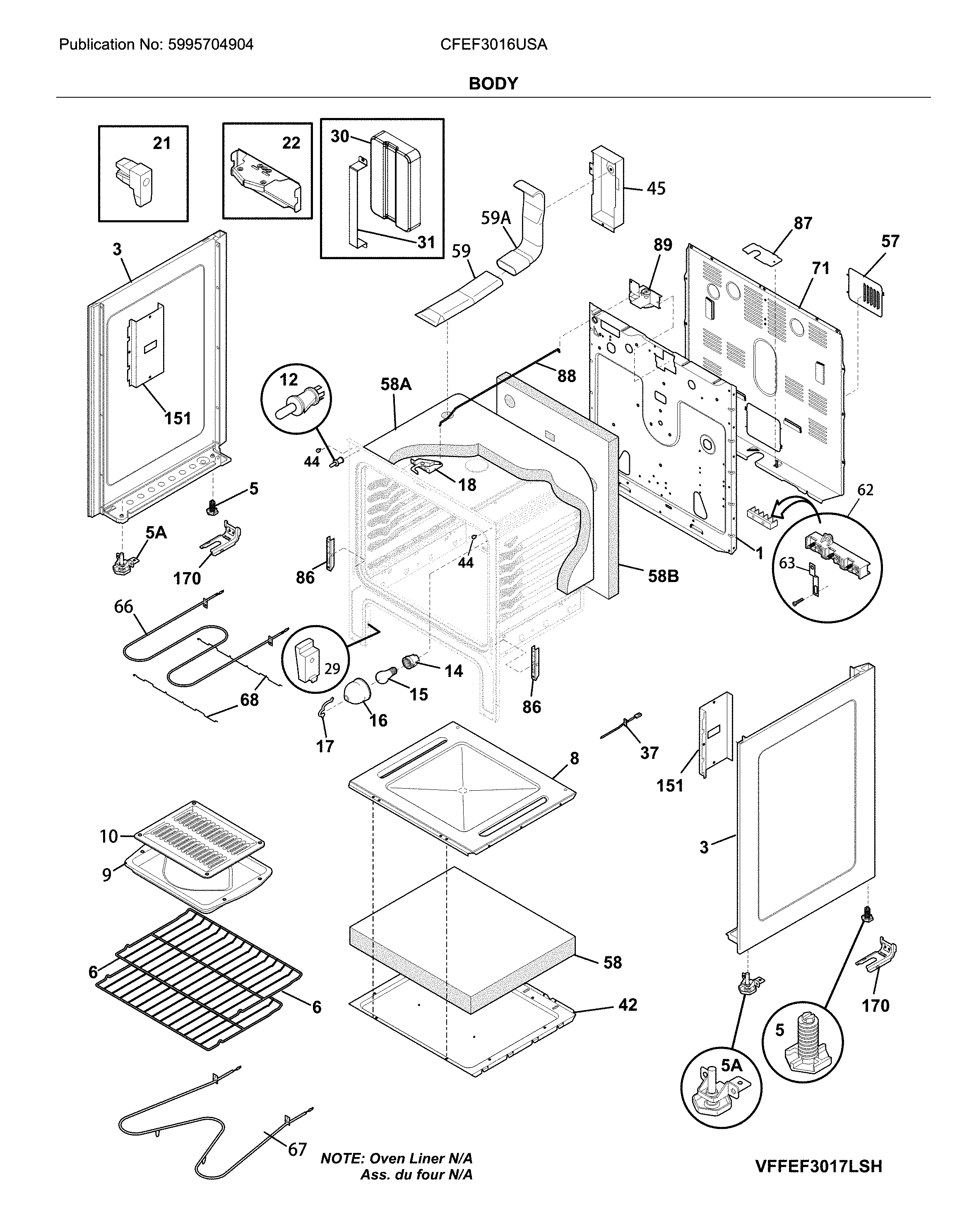 Frigidaire CFEF3016USA body diagram