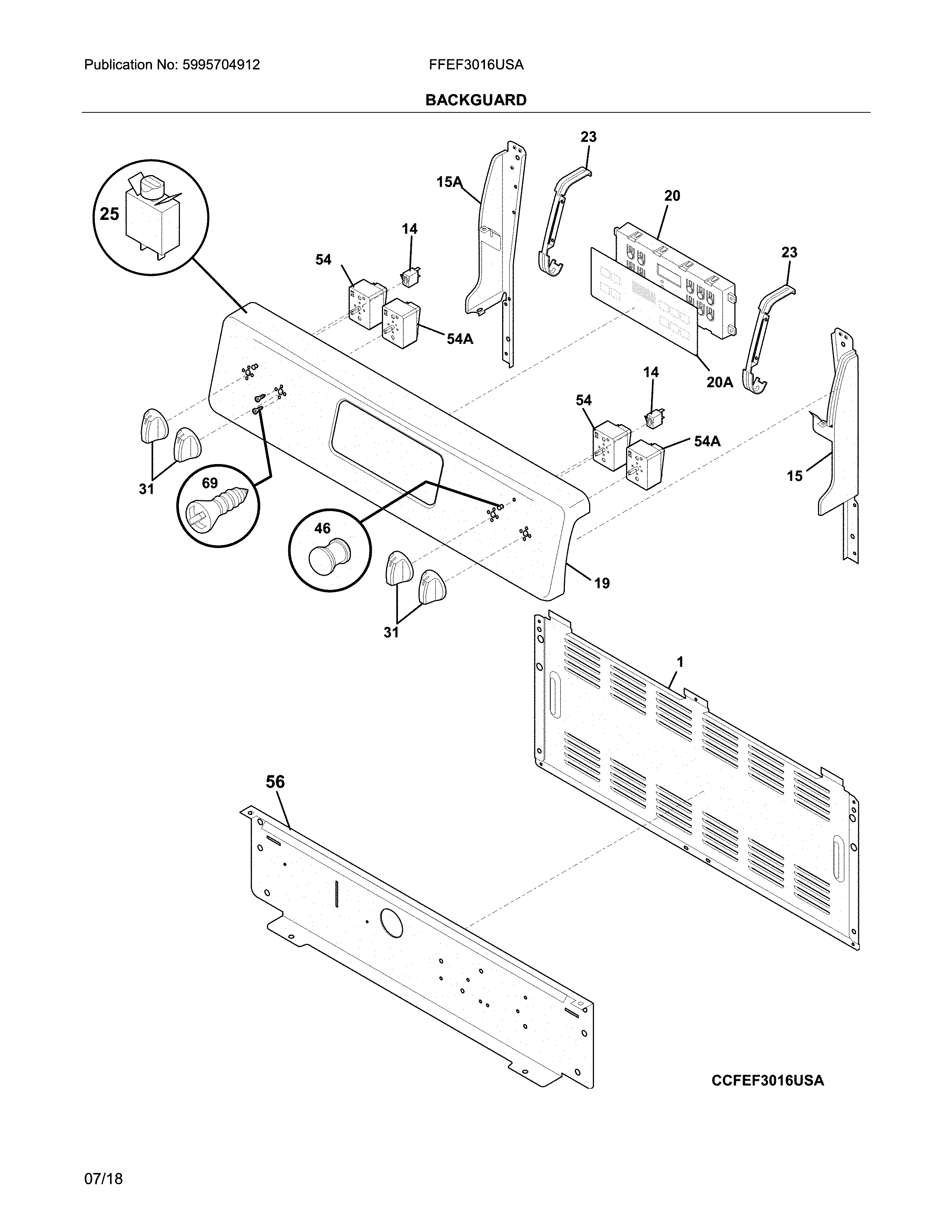 Frigidaire FFEF3016USA backguard diagram