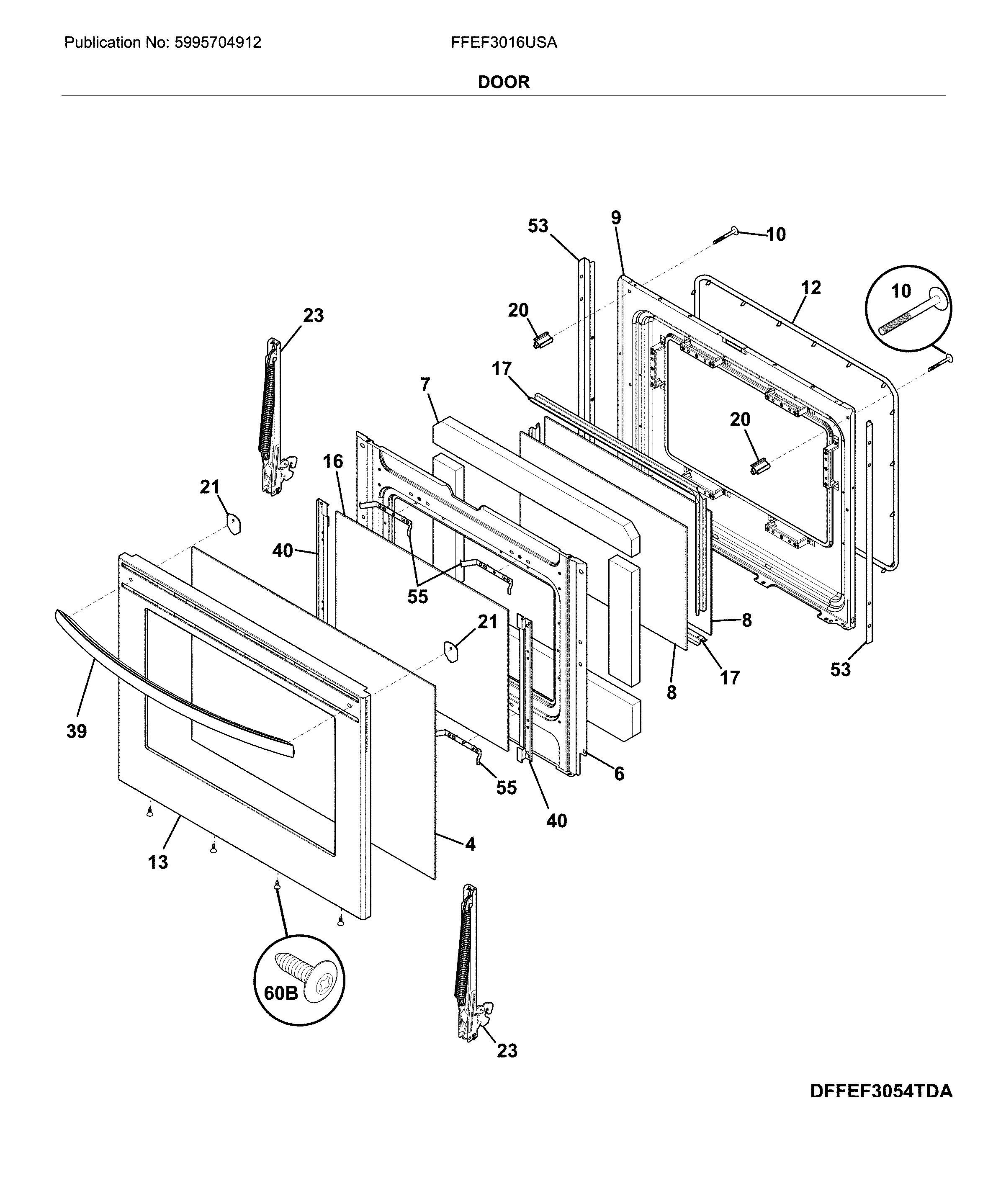 Frigidaire FFEF3016USA door diagram