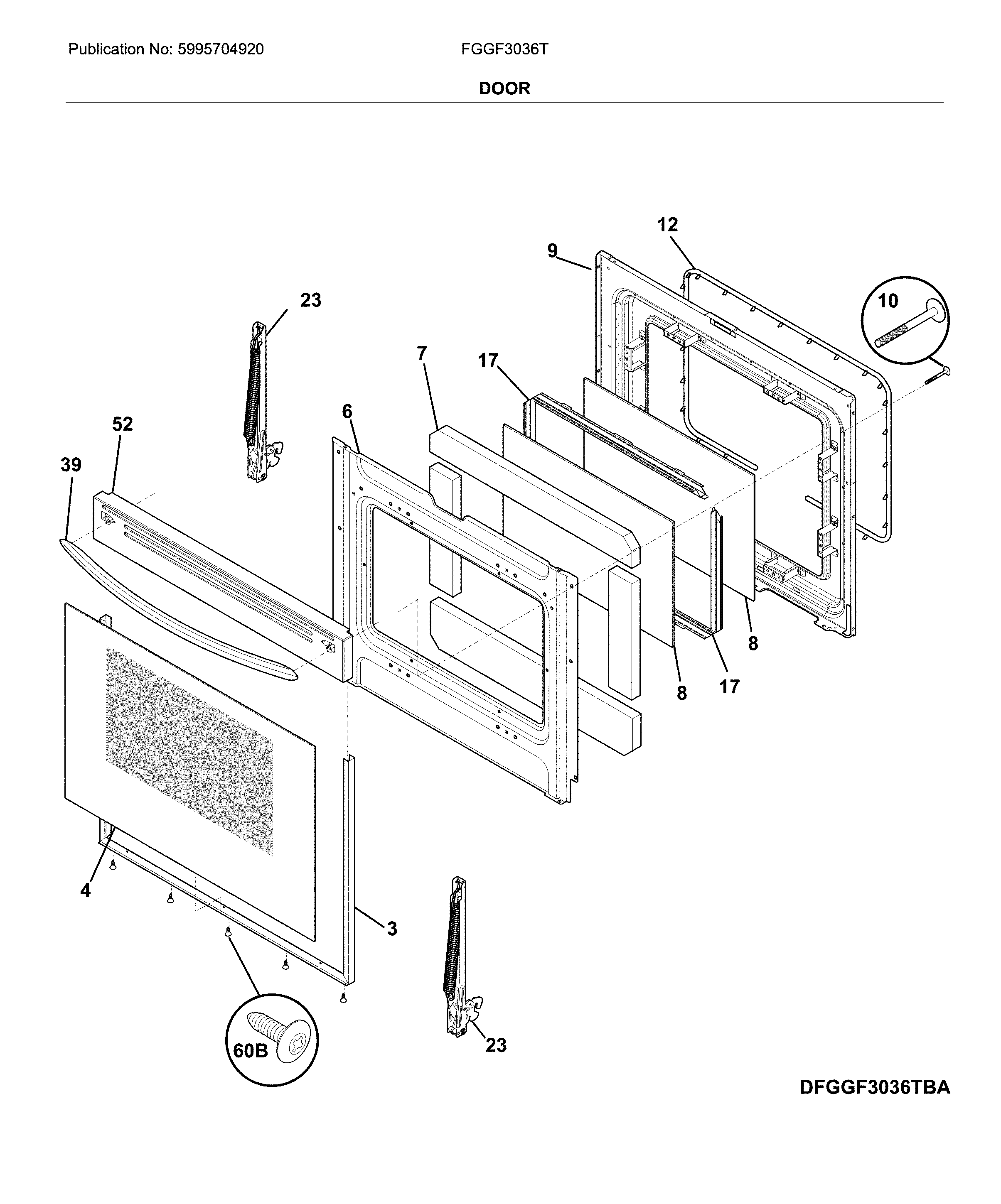 Frigidaire FGGF3036TBB door diagram