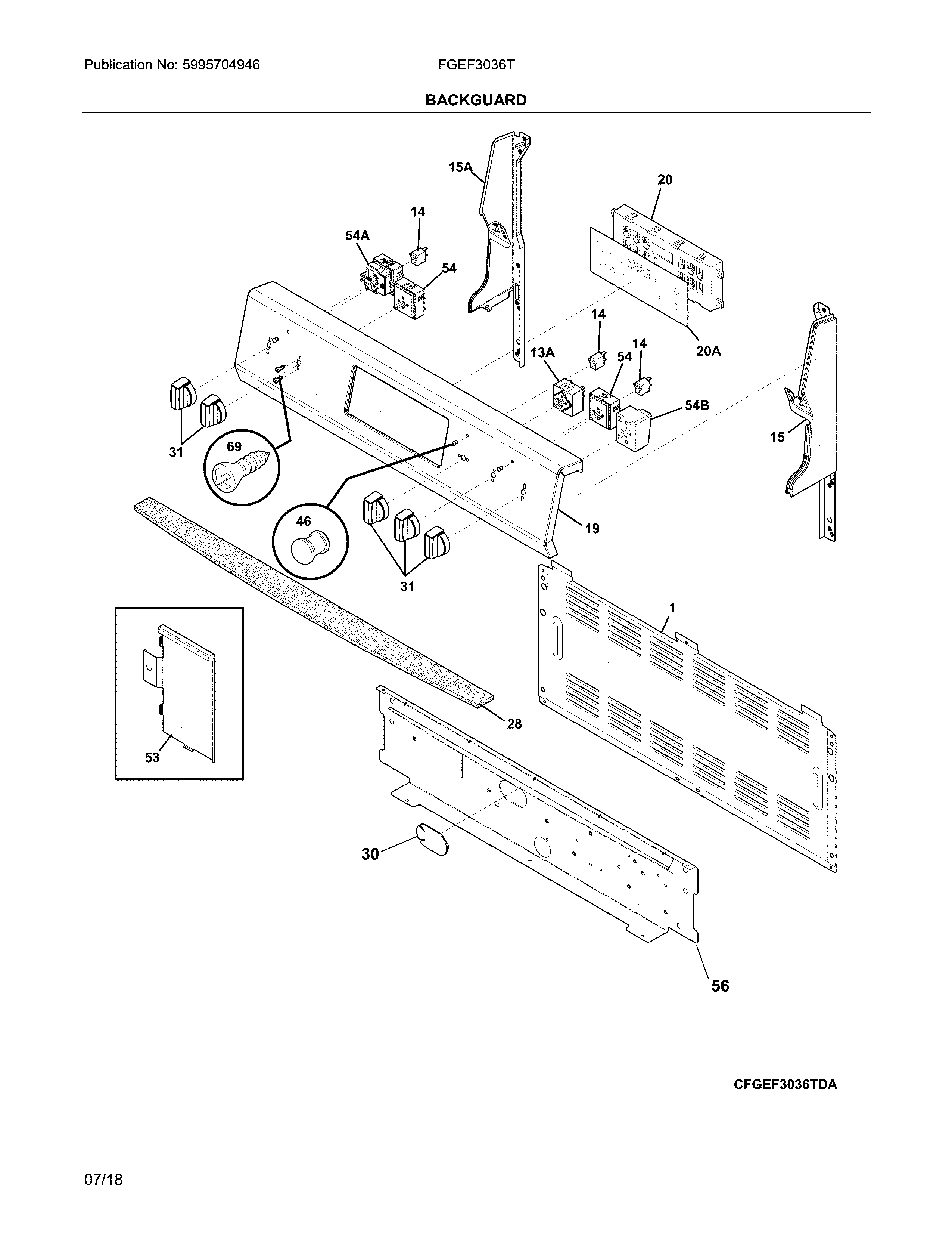 Frigidaire FGEF3036TWE backguard diagram