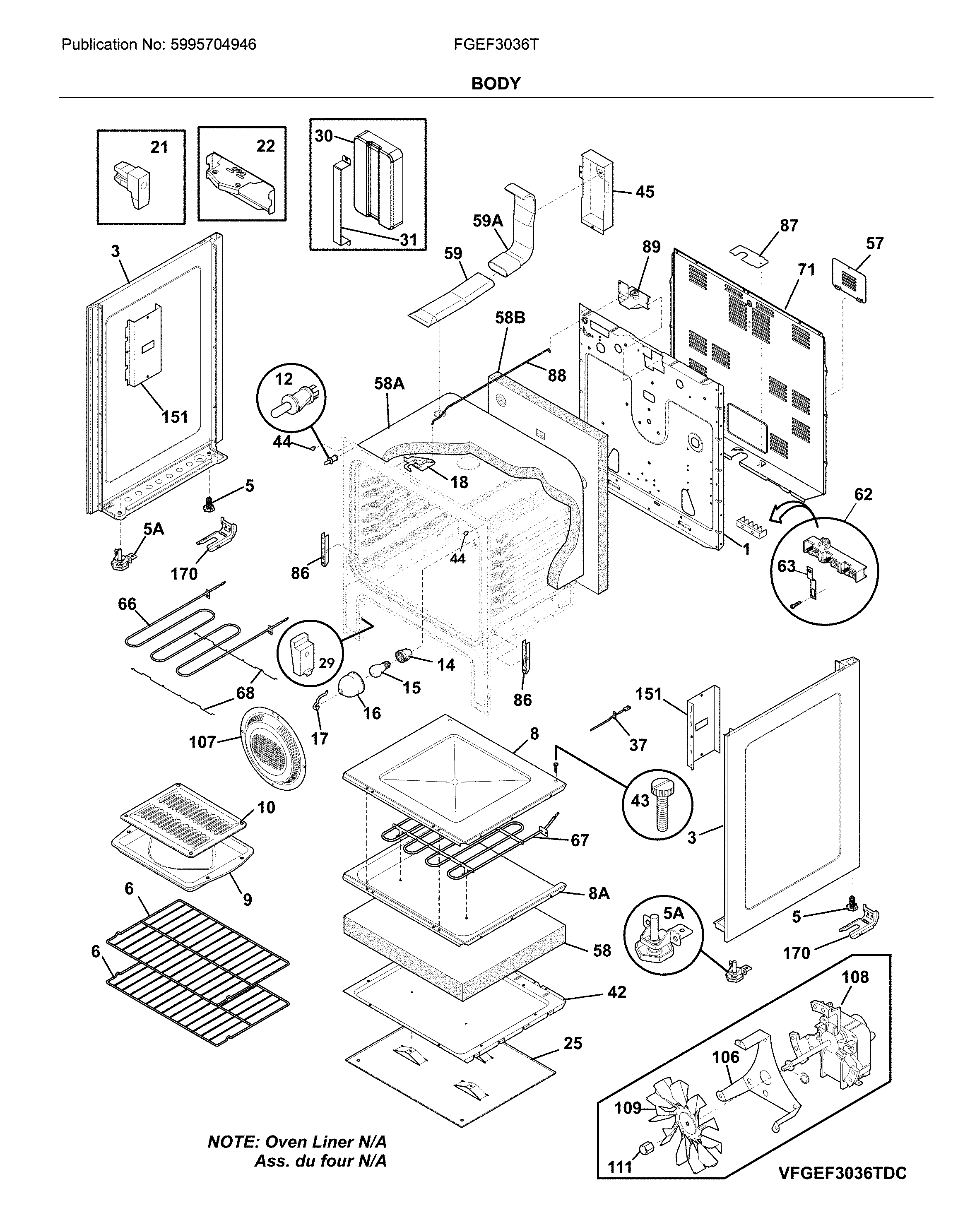 Frigidaire FGEF3036TWE body diagram