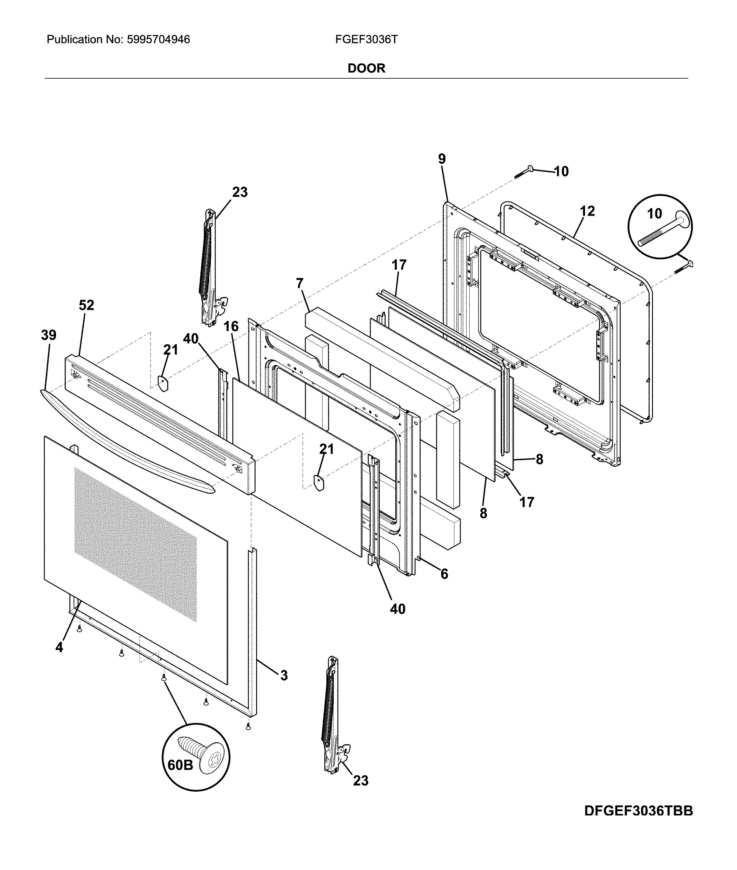 Frigidaire FGEF3036TWE door diagram