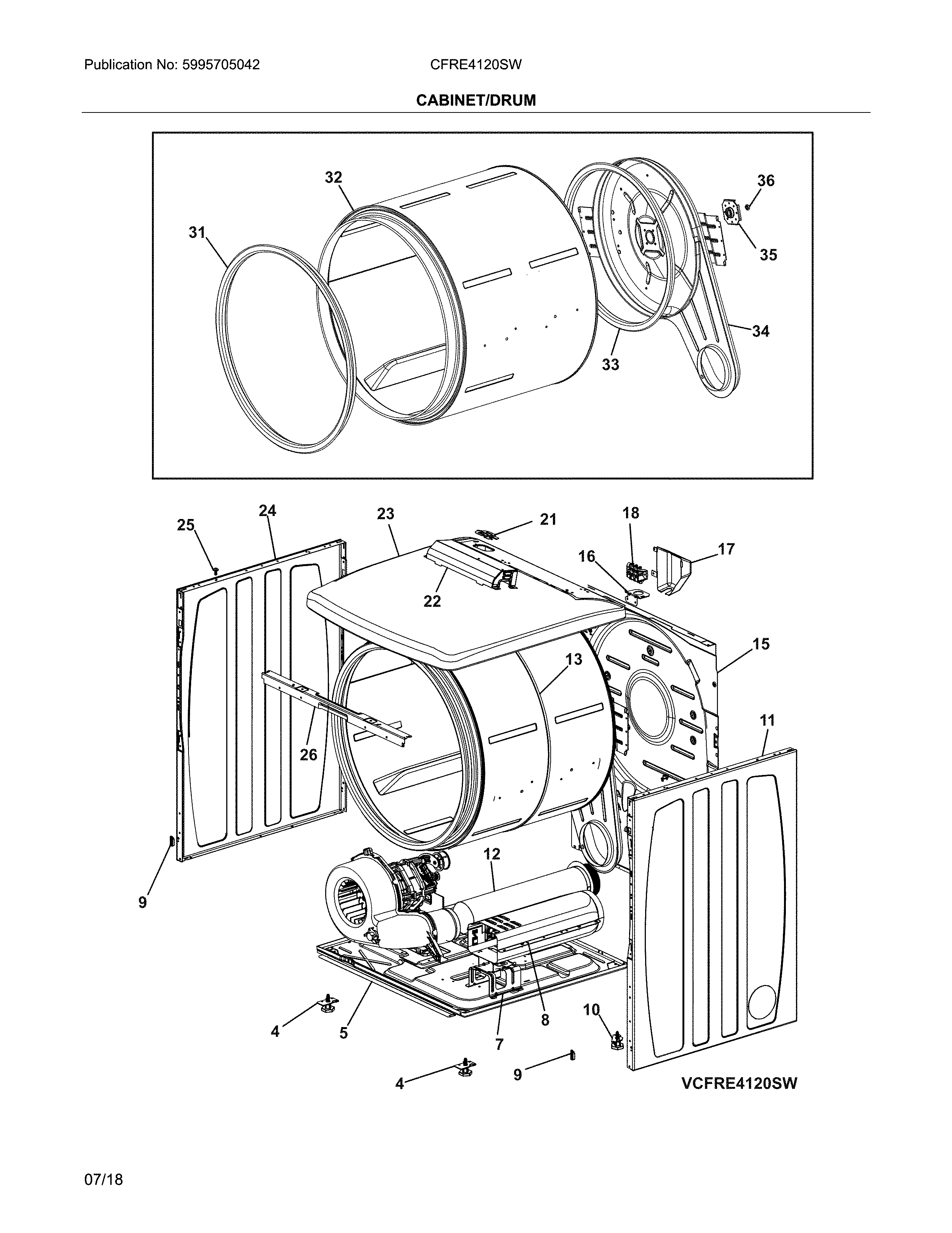 Frigidaire CFRE4120SW cabinet/drum diagram