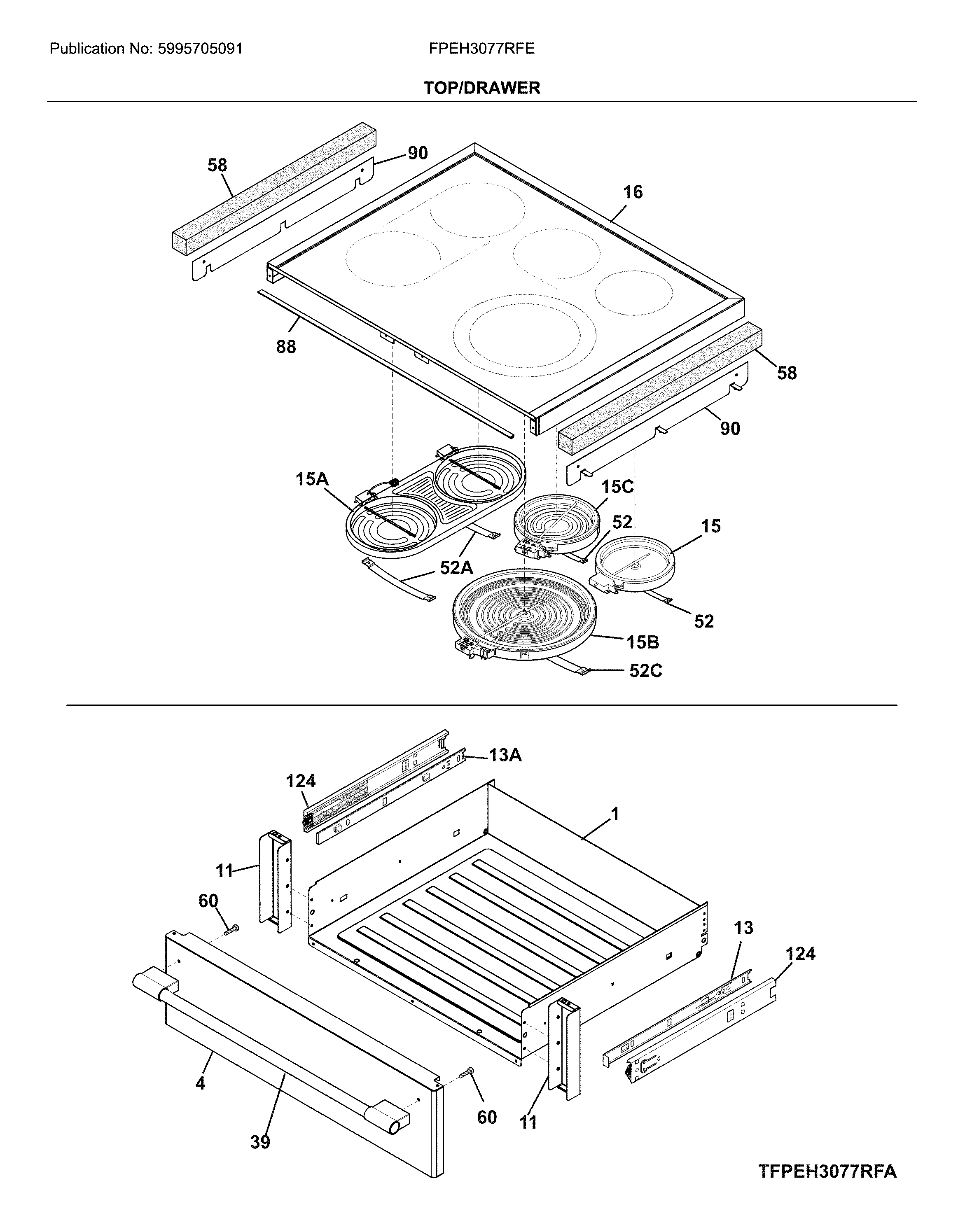 Frigidaire FPEH3077RFE top/drawer diagram