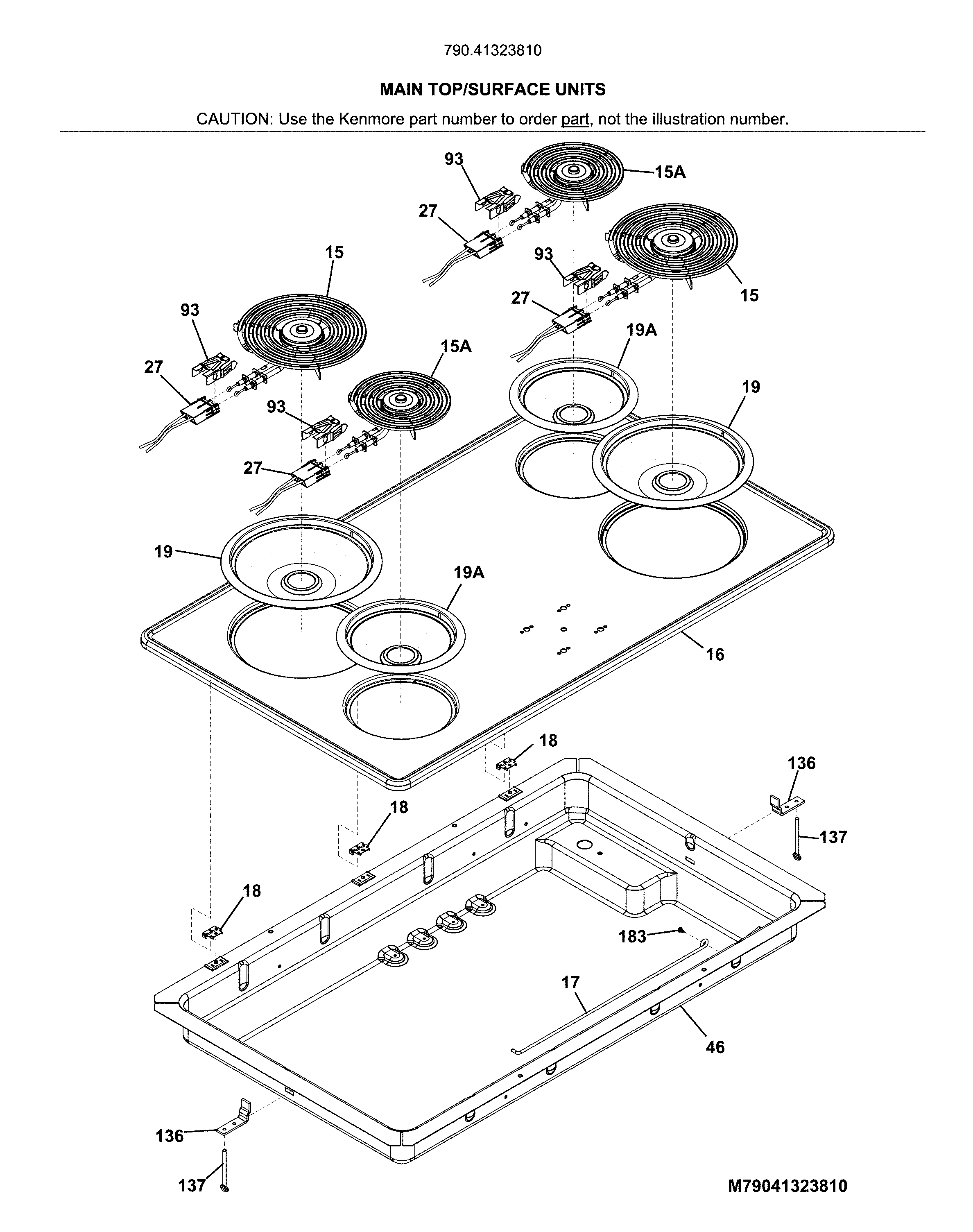 Kenmore 79041323810 main top/surface units diagram