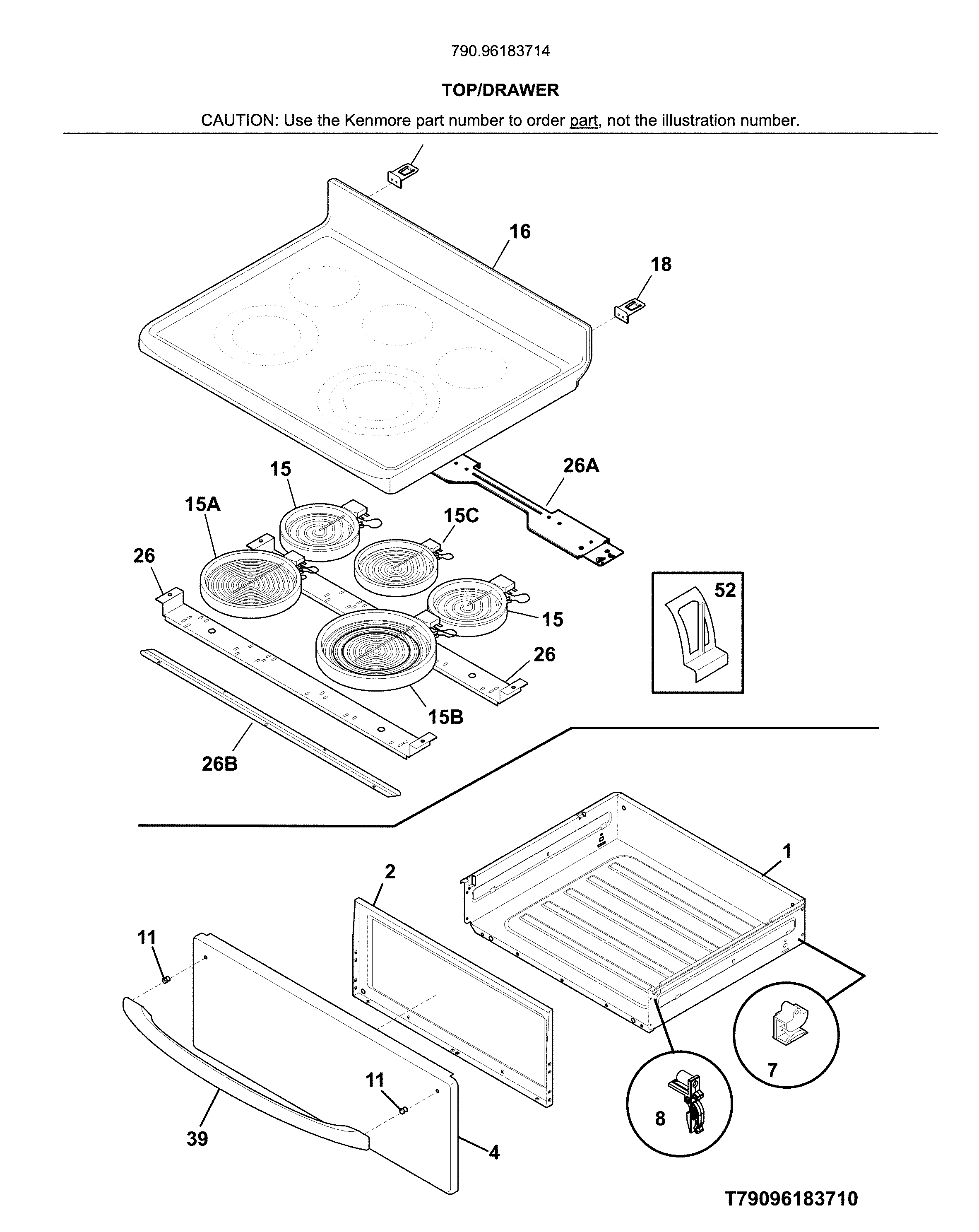Kenmore 79096183714 top/drawer diagram