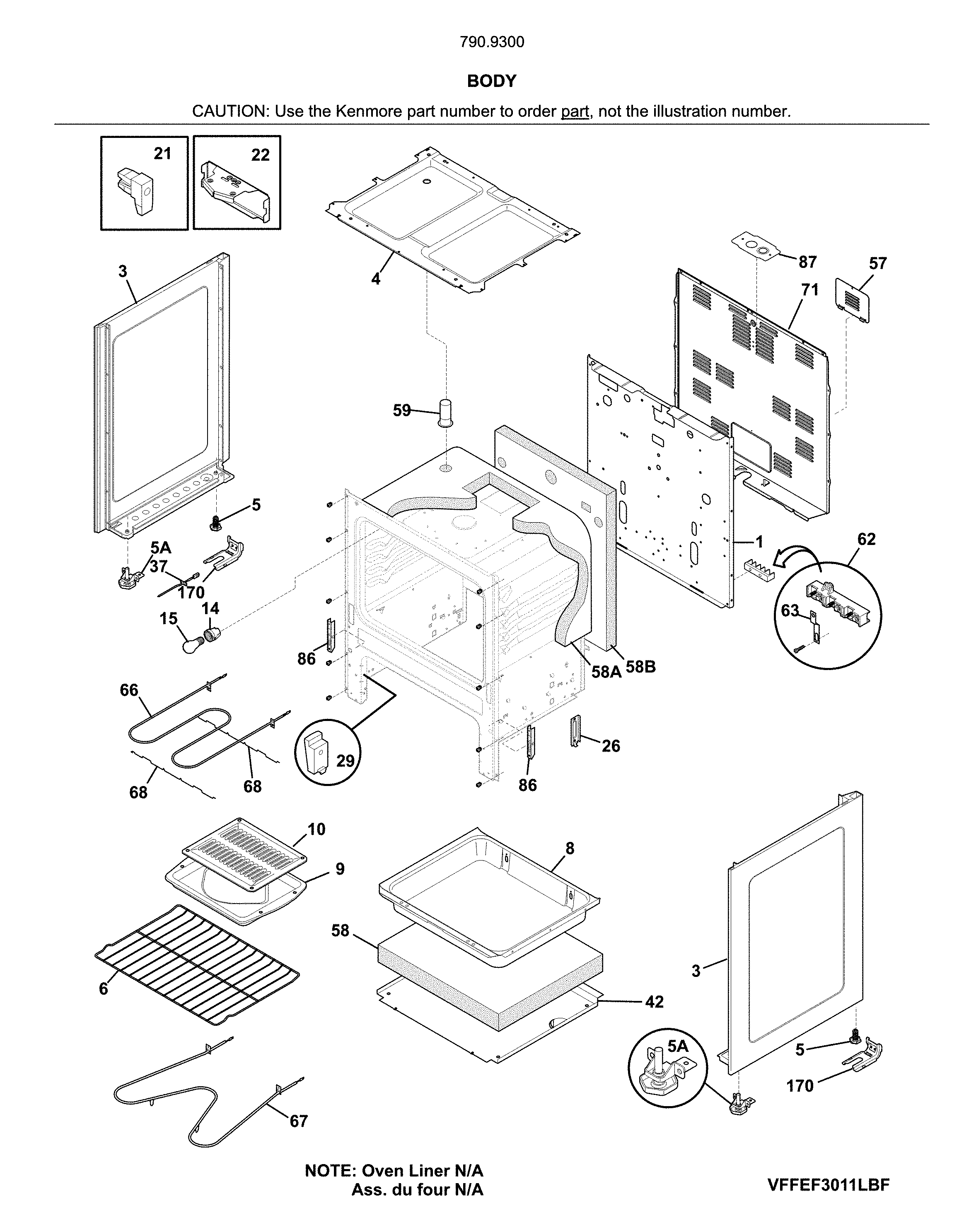 Kenmore 79093009315 body diagram
