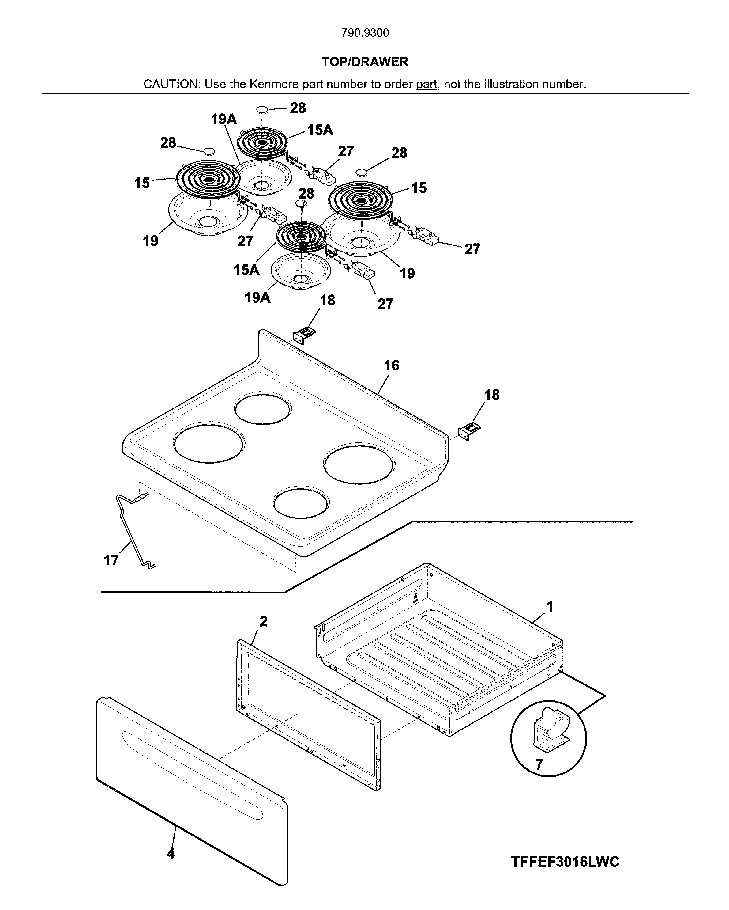 Kenmore 79093009315 top/drawer diagram