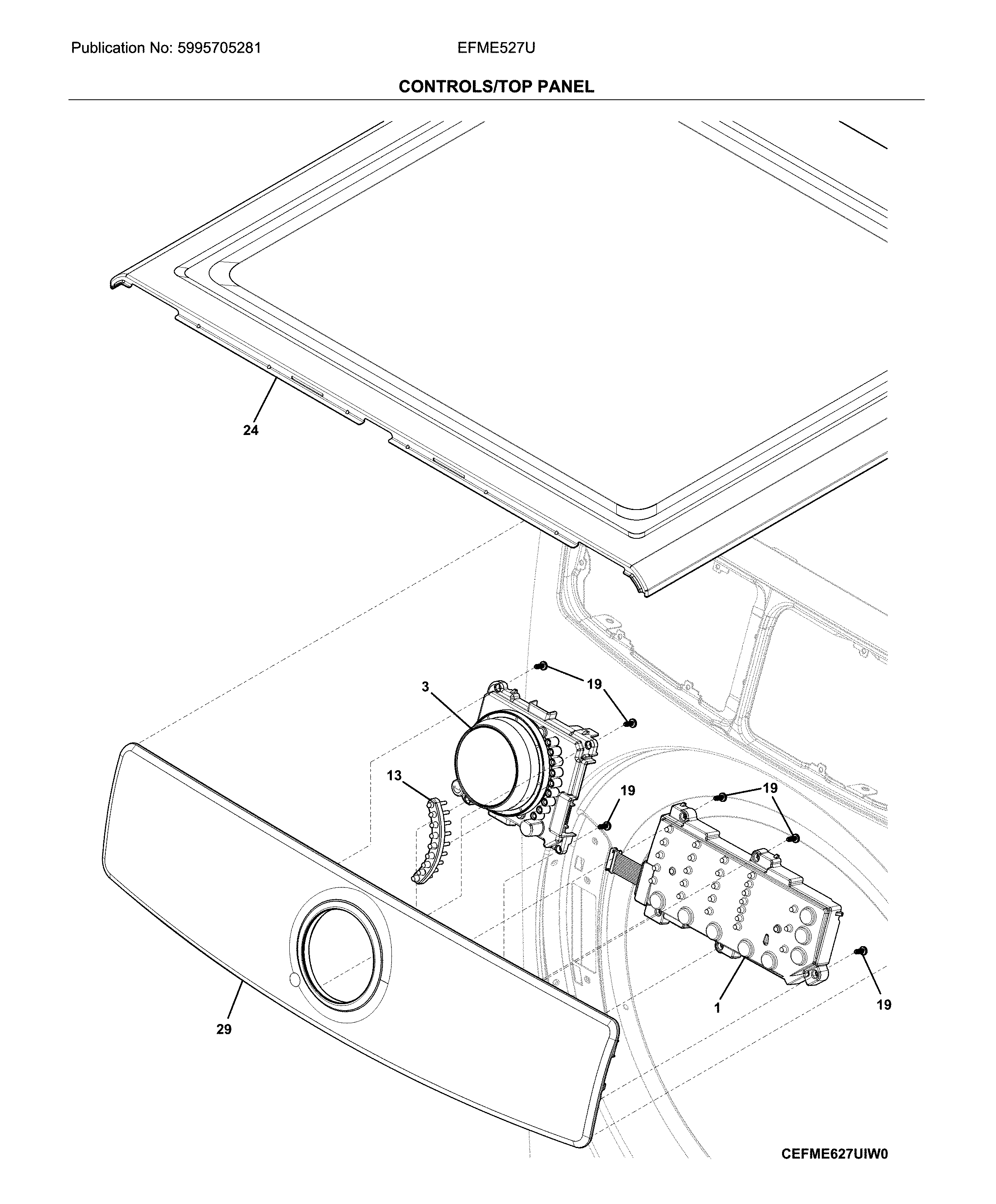 Electrolux EFME527UTT0 controls/top panel diagram