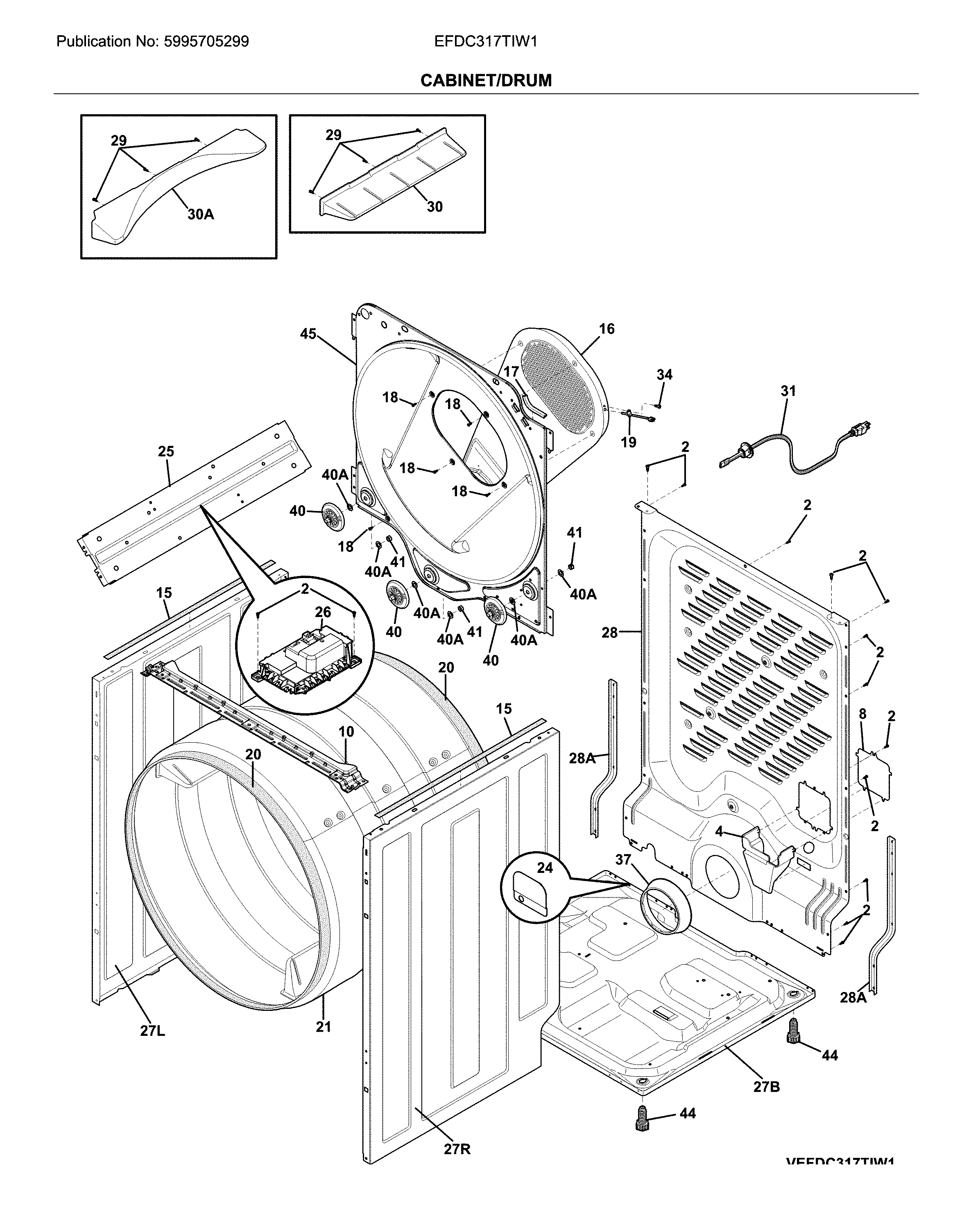 Electrolux EFDC317TIW1 cabinet/drum diagram